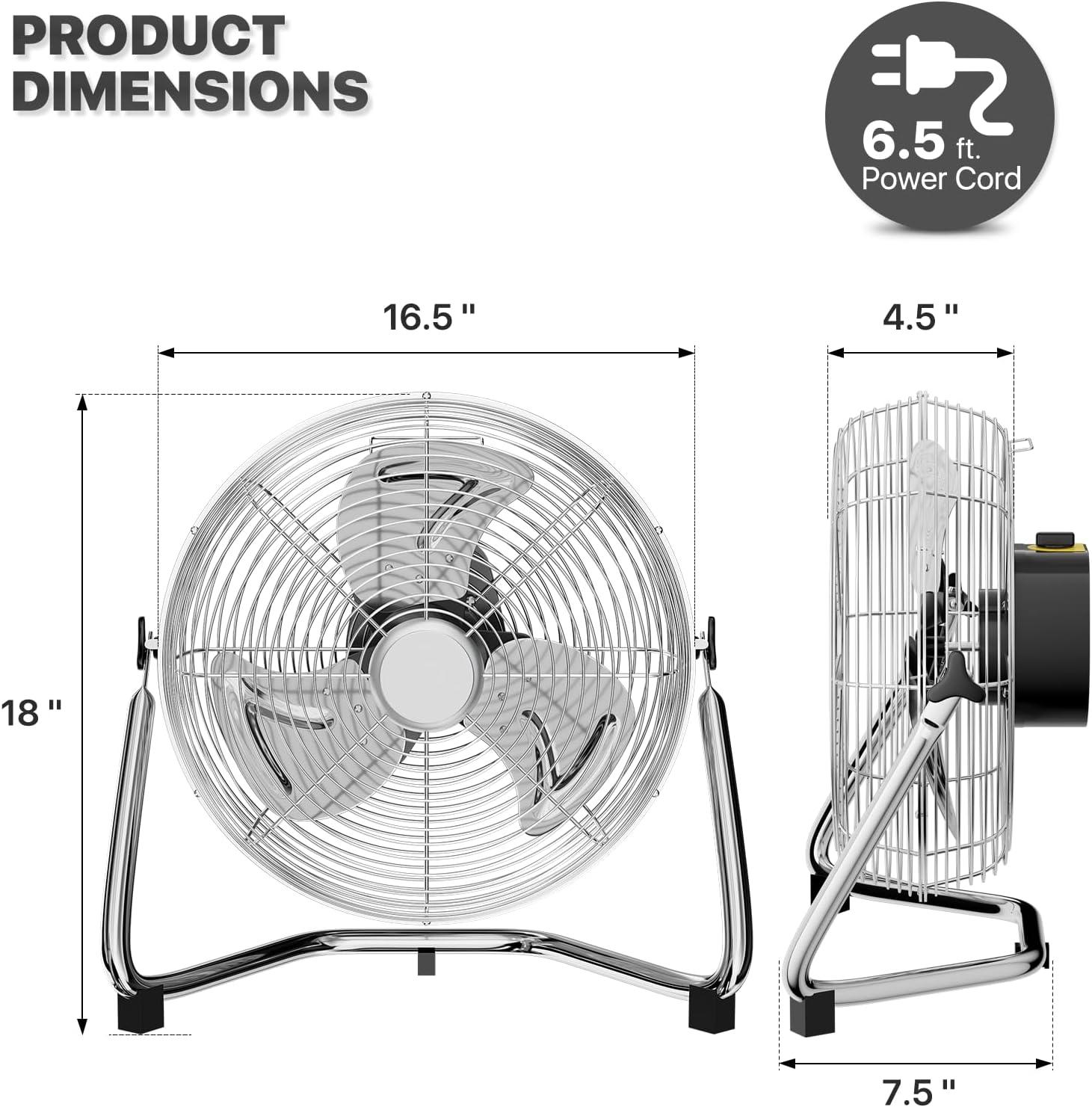 MoNiBloom 14" 3-Speed High Velocity Floor Fan, Heavy Duty Metal Industrial Cradle Floor Fan w/ Adjustable Tilt