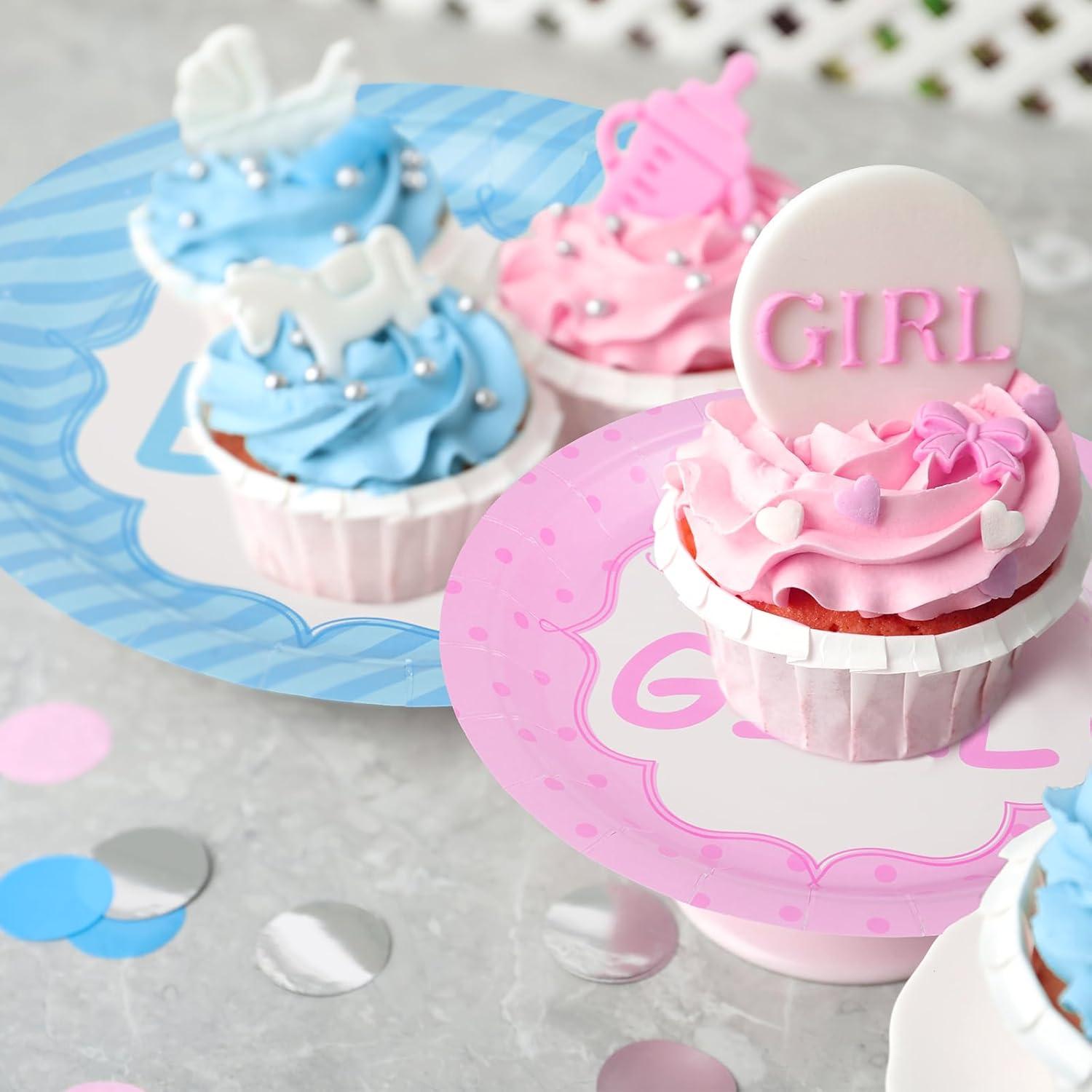 DECORLIFE Gender Reveal AJH3 Plates Serves 24, Boy or Girl Gender Reveal Party Supplies Includes Napkins and Forks for Baby Shower Reveal Party Decorations, Total 96PCS