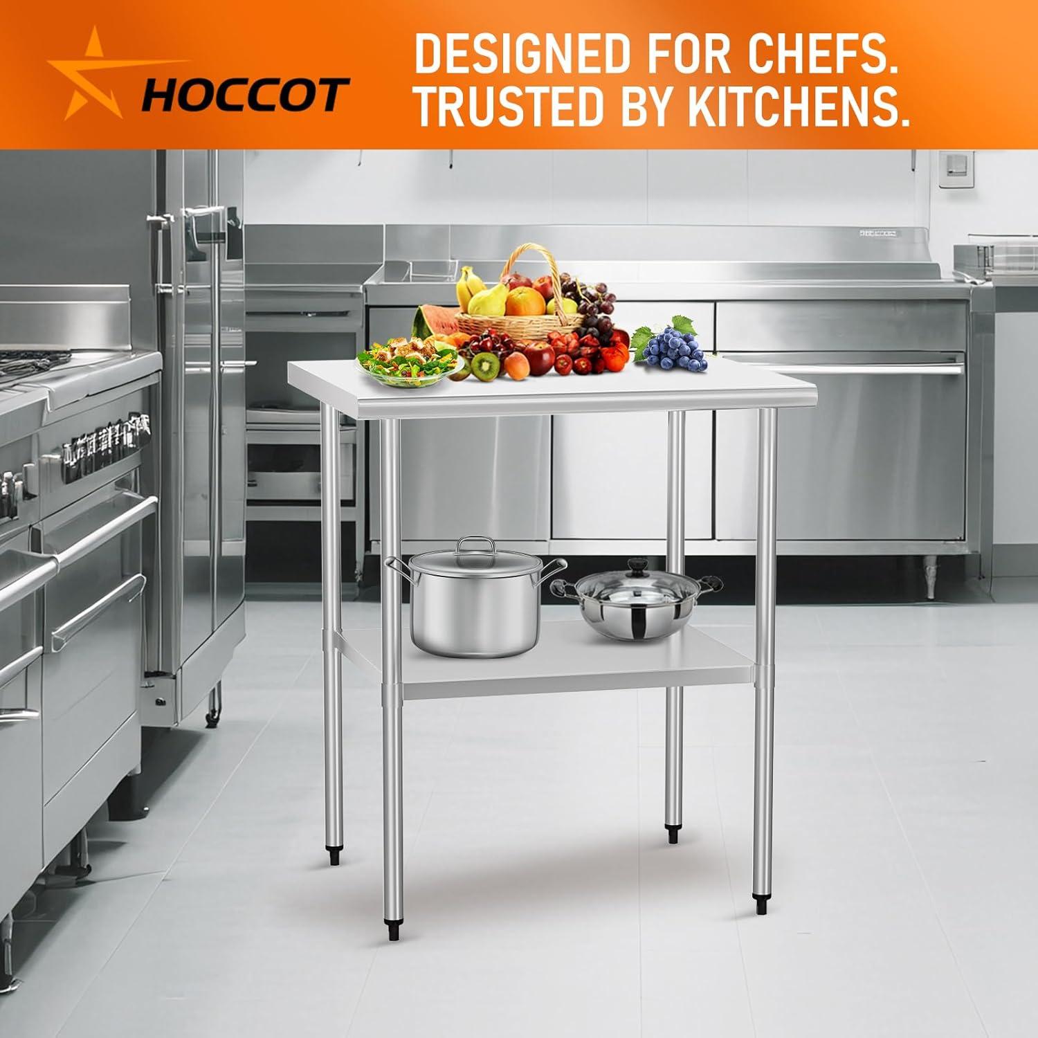 ROVSUN 30'' x 24'' Stainless Steel Table for Prep & Work, Metal Table with Undershelf for Kitchen Restaurant, Home