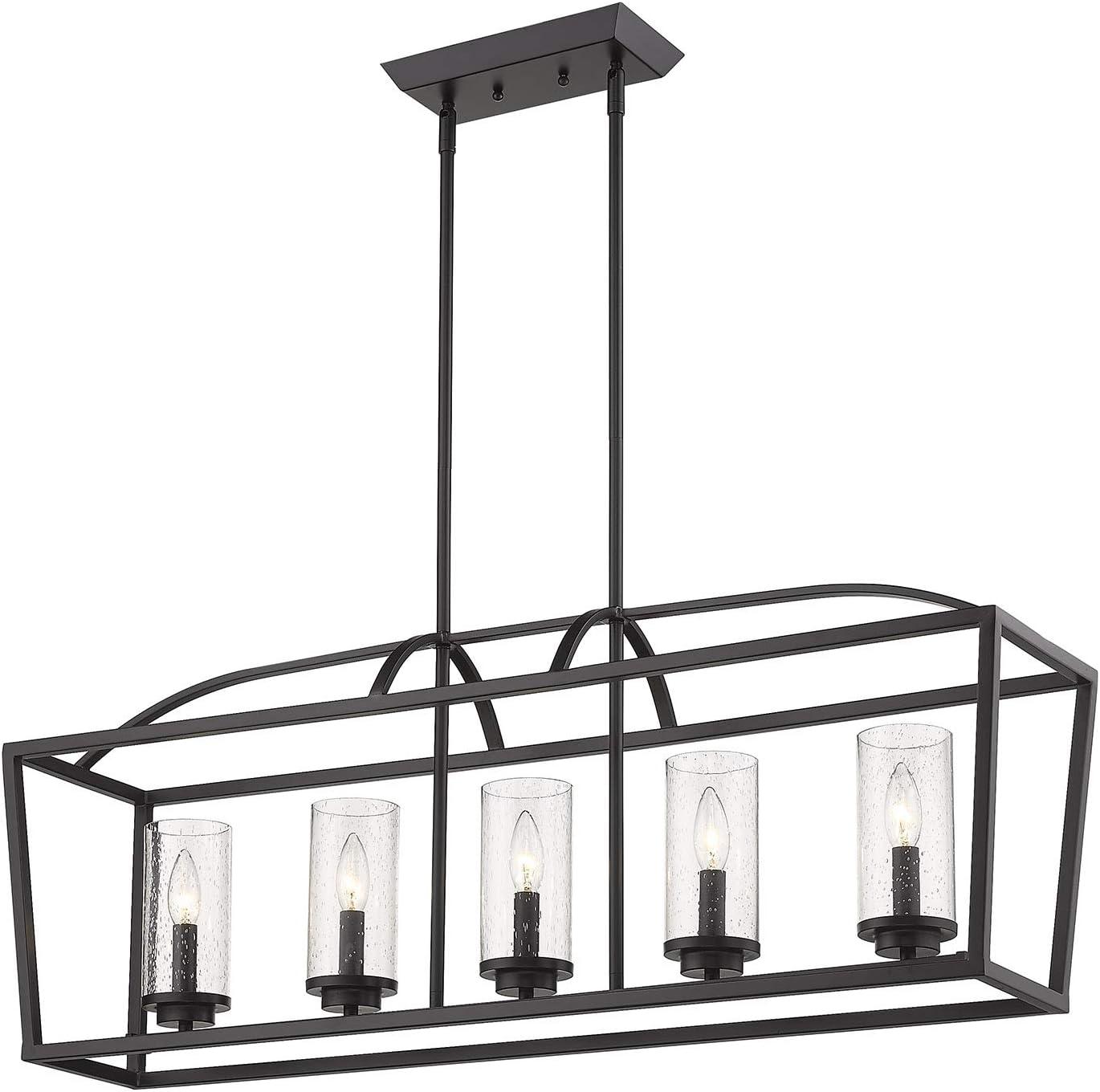 Mercer Matte Black 5-Light Linear Pendant with Seeded Glass