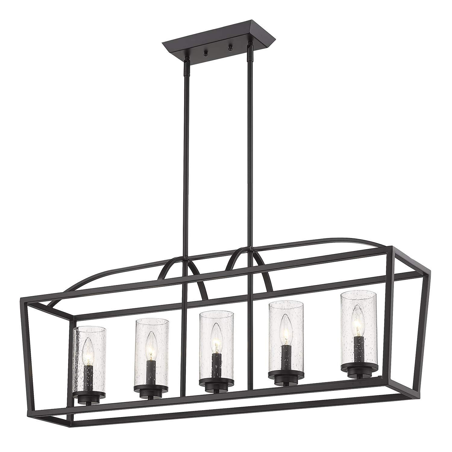 Mercer Matte Black 5-Light Linear Pendant with Seeded Glass