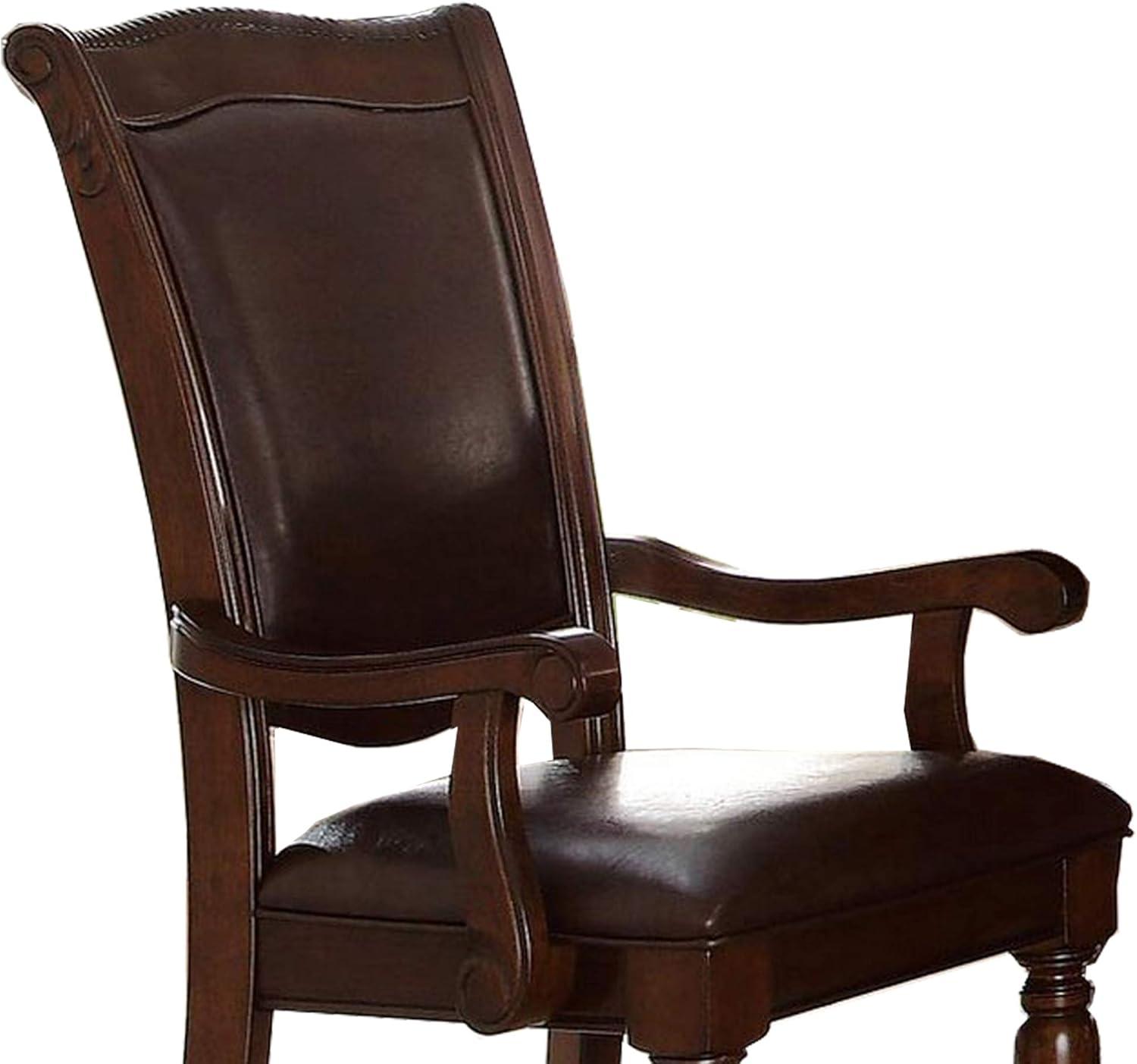 Grandiose Brown Cherry Wood & Faux Leather Dining Arm Chair, Set of 2