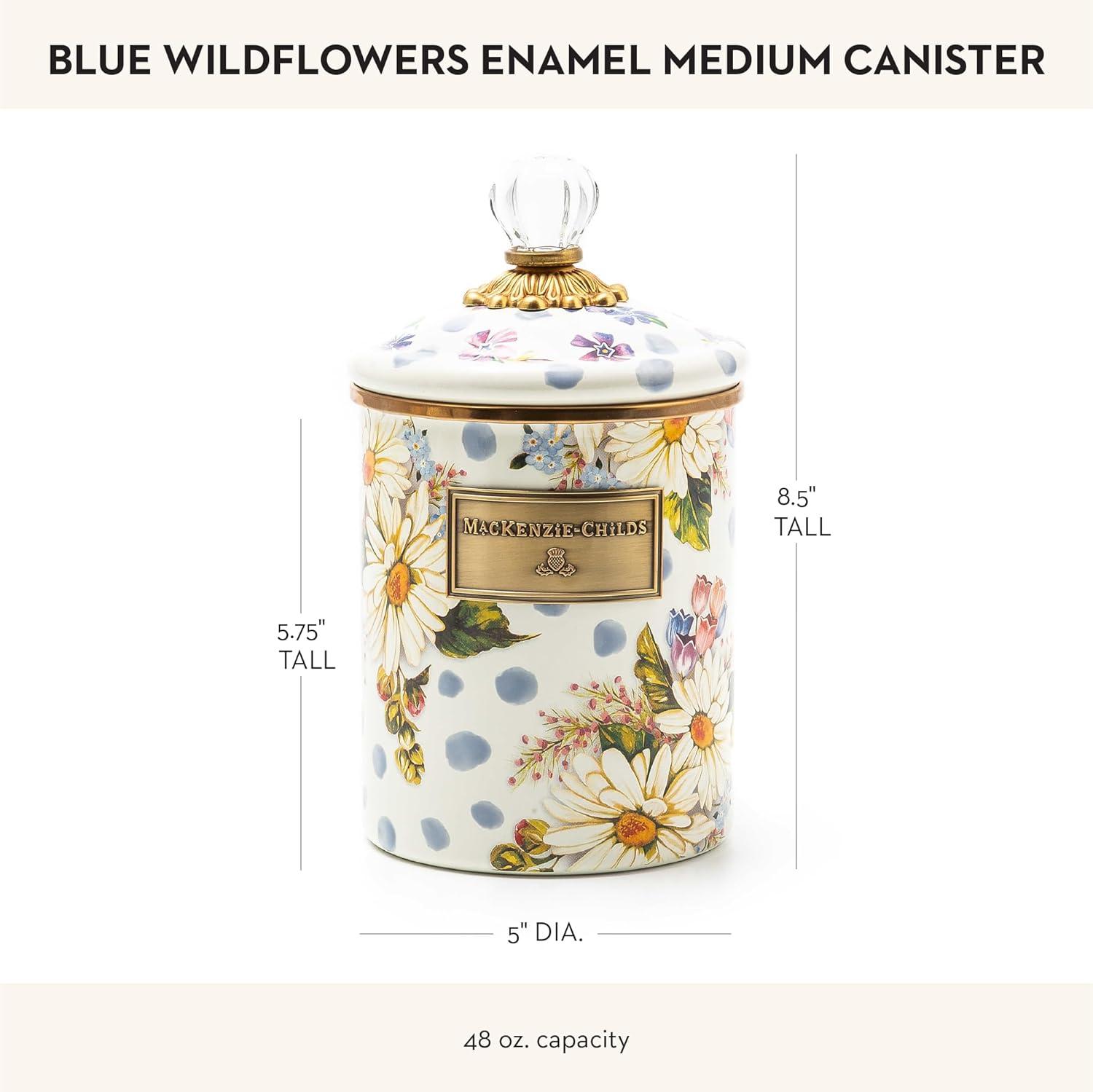 Blue Floral Enamel Medium Canister with Glass Knob