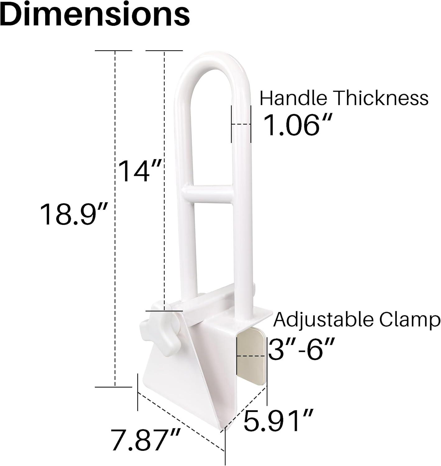 Bathtub Safety Rail,White Bathtub Rail Clamp Railing Bath Support Adjustable Shower Hand Grip Handle Assist Grab Bar