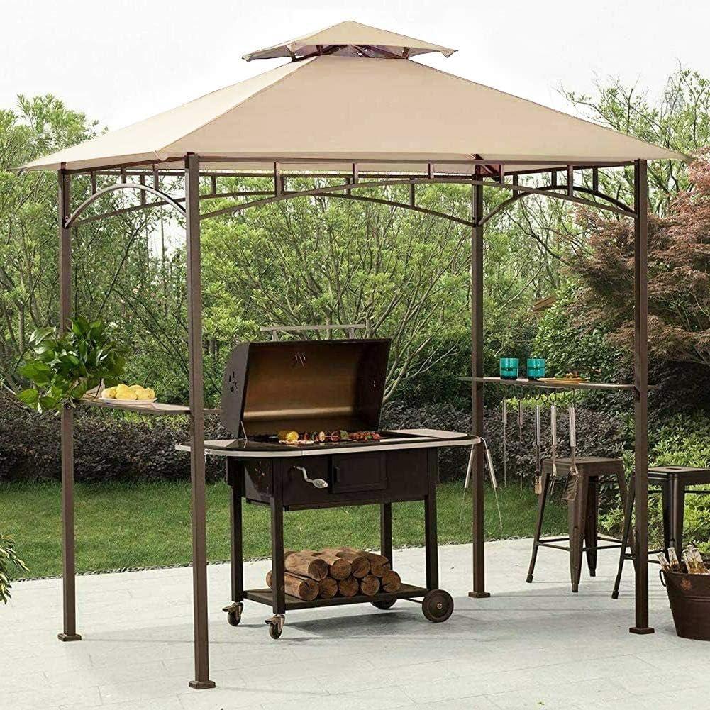 Beige Double Tiered Replacement Canopy for Grill Gazebo