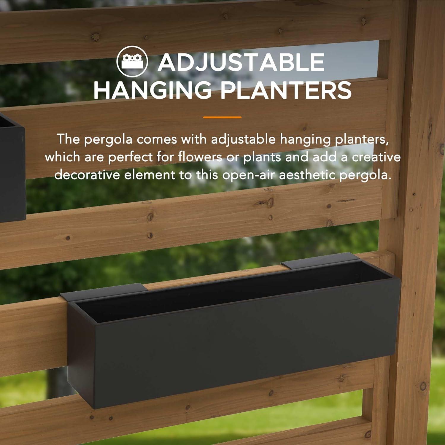 Sunjoy Cedar Pergola 10 x 11 ft. Wooden Hot Tub Pergola with Adjustable Canopy and Privacy Screen