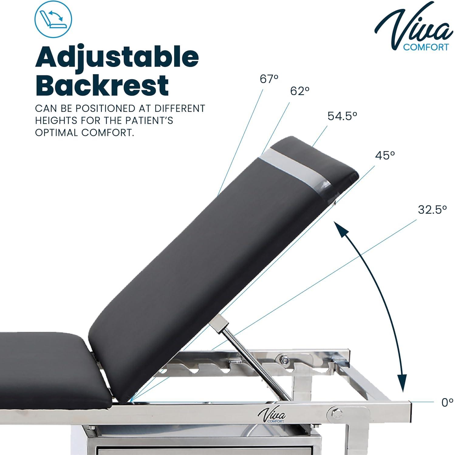 Adjustable Black Leather Medical Exam Table with Stainless Steel Frame