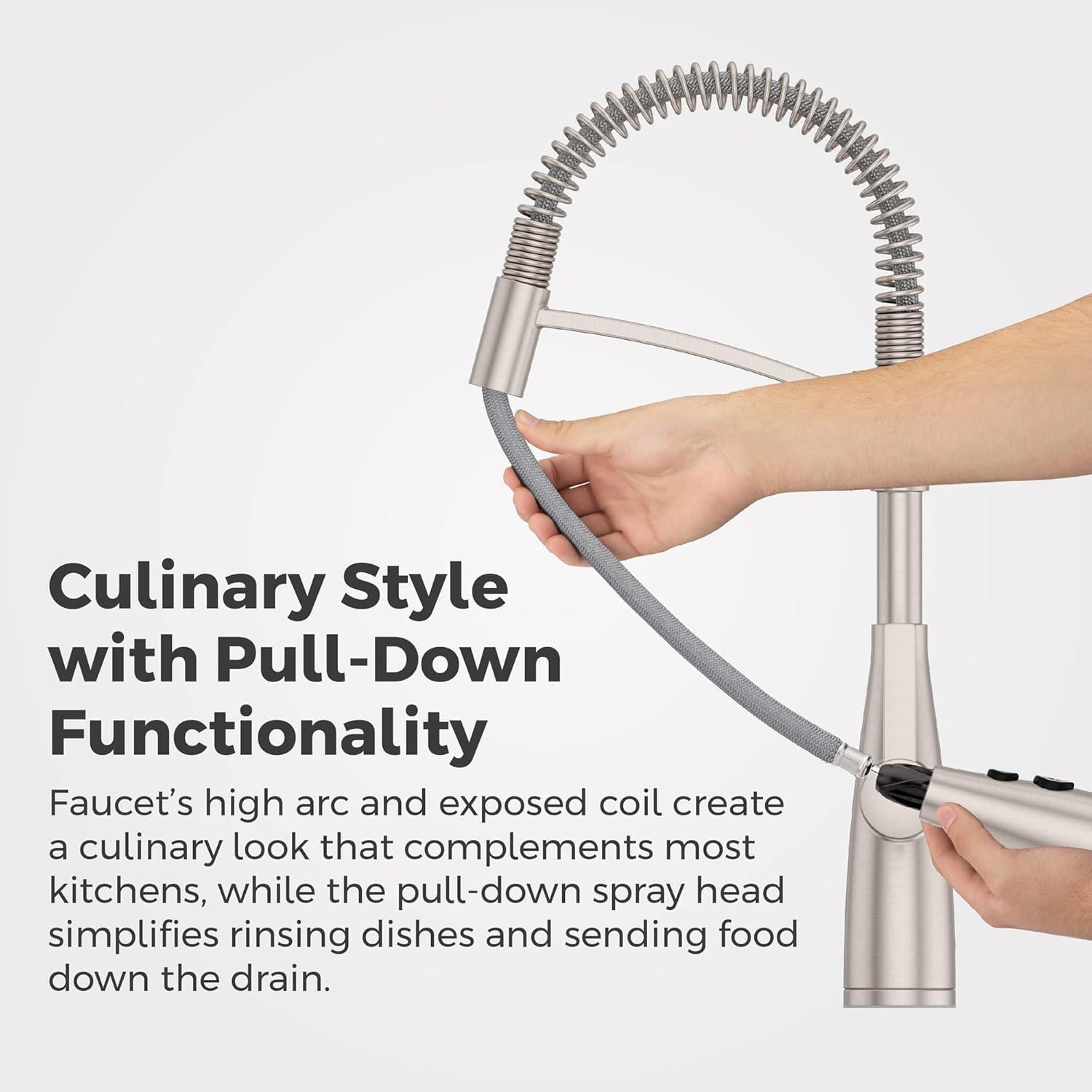 Kwan Brushed Nickel Pull-Down Kitchen Faucet with Pull-out Spray