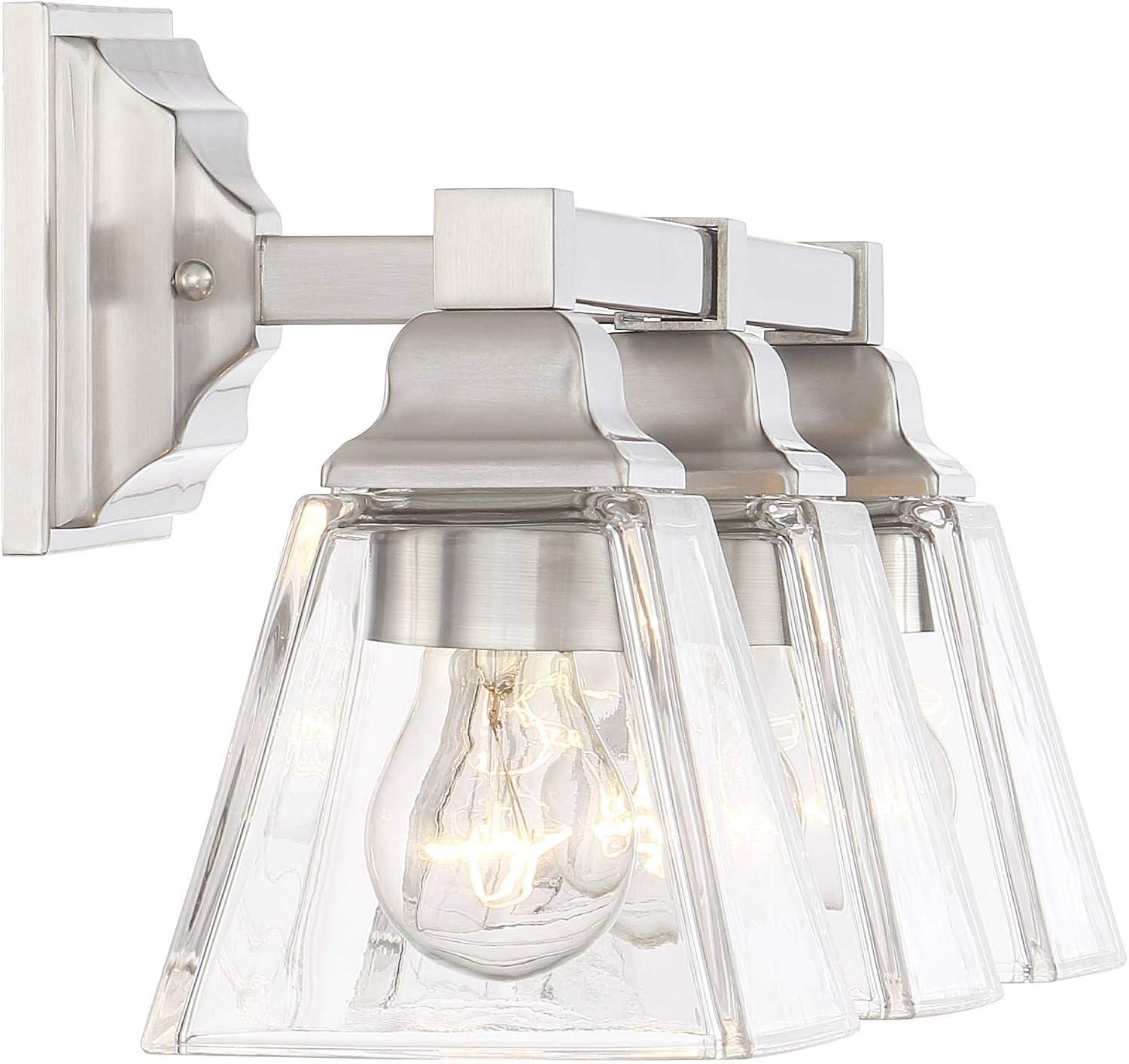 Satin Nickel 3-Light Bathroom Vanity Fixture with Clear Glass Shades