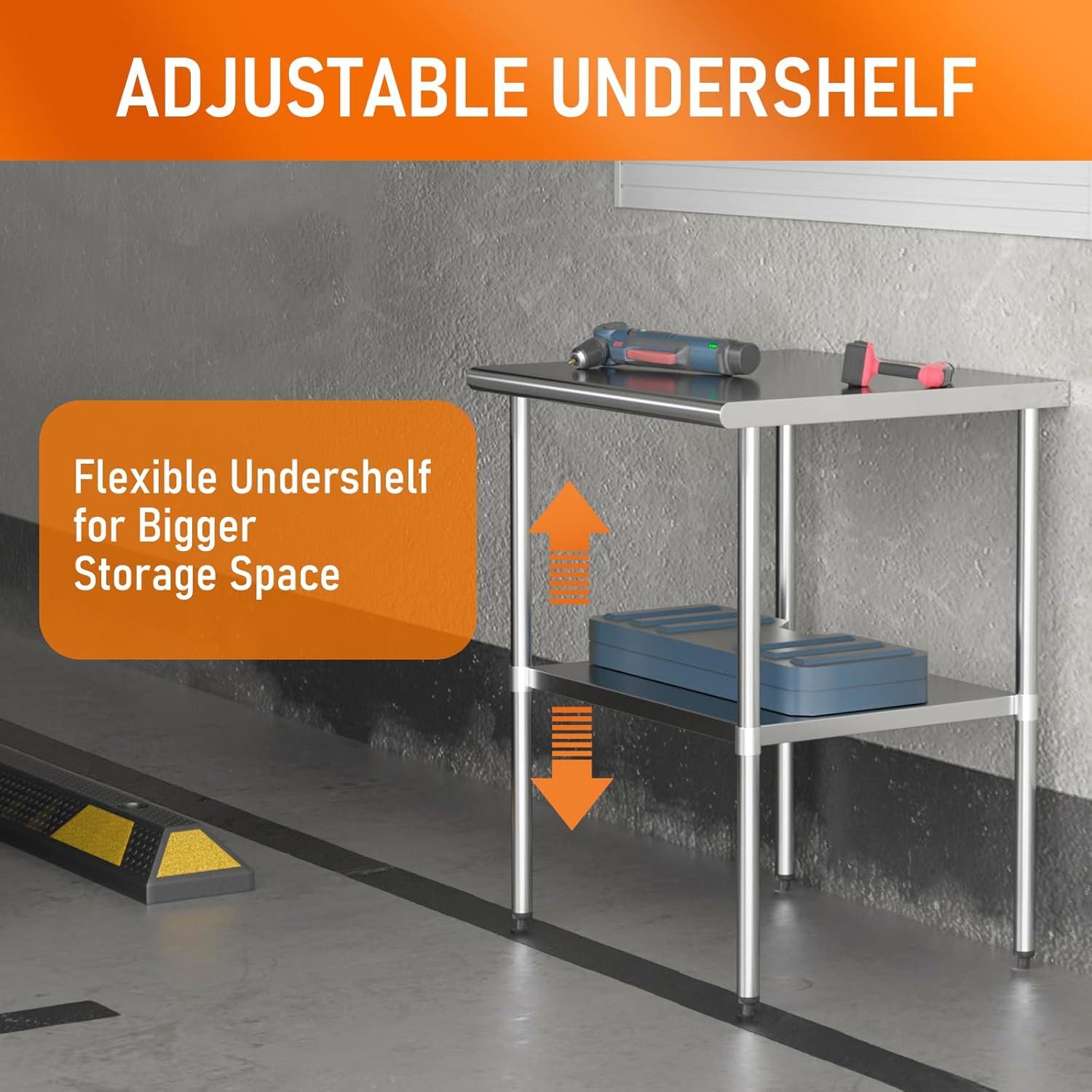 ROVSUN 30'' x 24'' Stainless Steel Table for Prep & Work, Metal Table with Undershelf for Kitchen Restaurant, Home