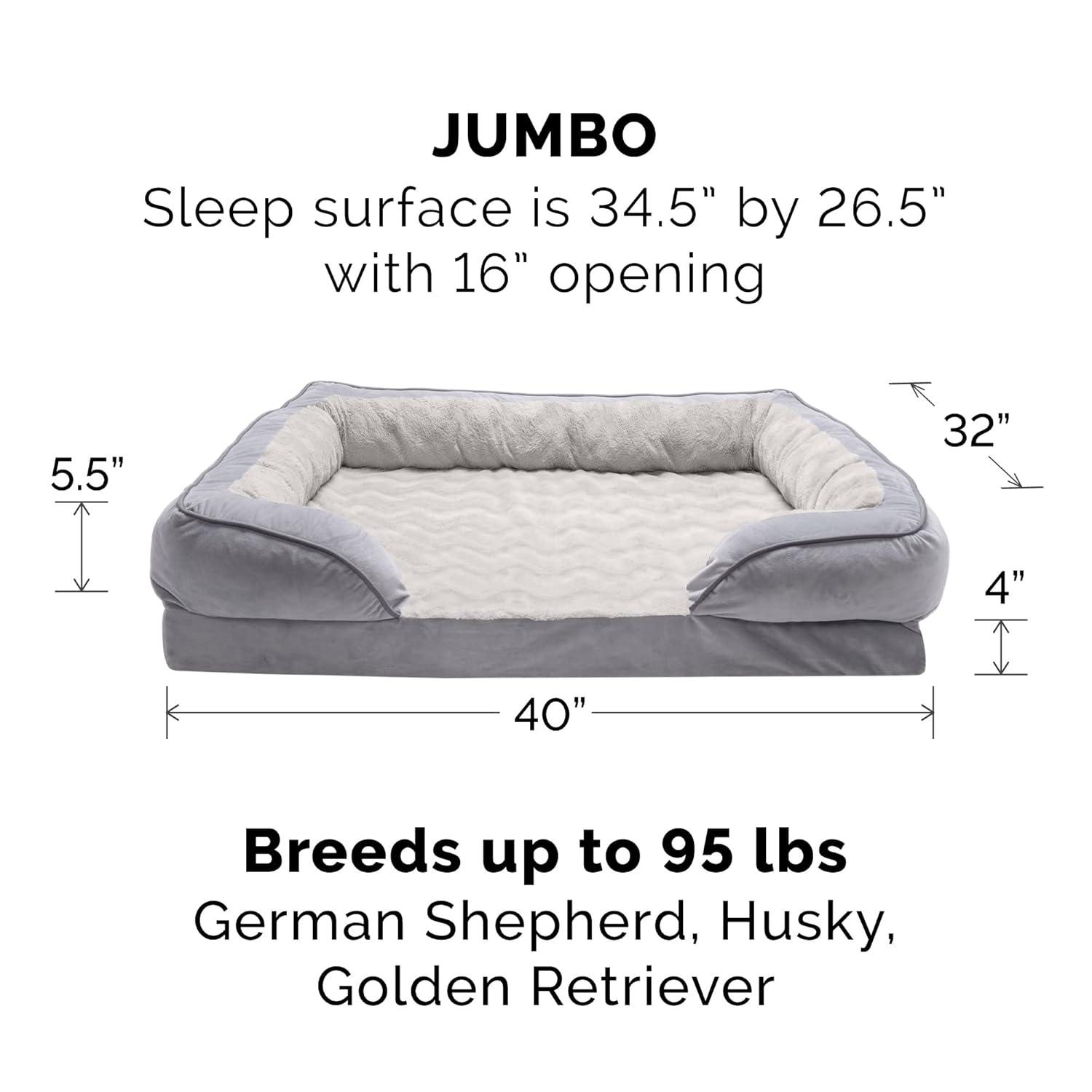 FurHaven Velvet Waves Perfect Comfort Cooling Gel Sofa Dog Bed - Jumbo, Granite Gray