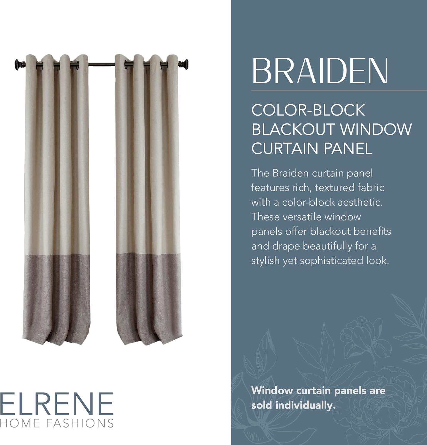 Elrene Braiden Color Block Single Blackout Window Curtain Panel - Elrene Home Fashions