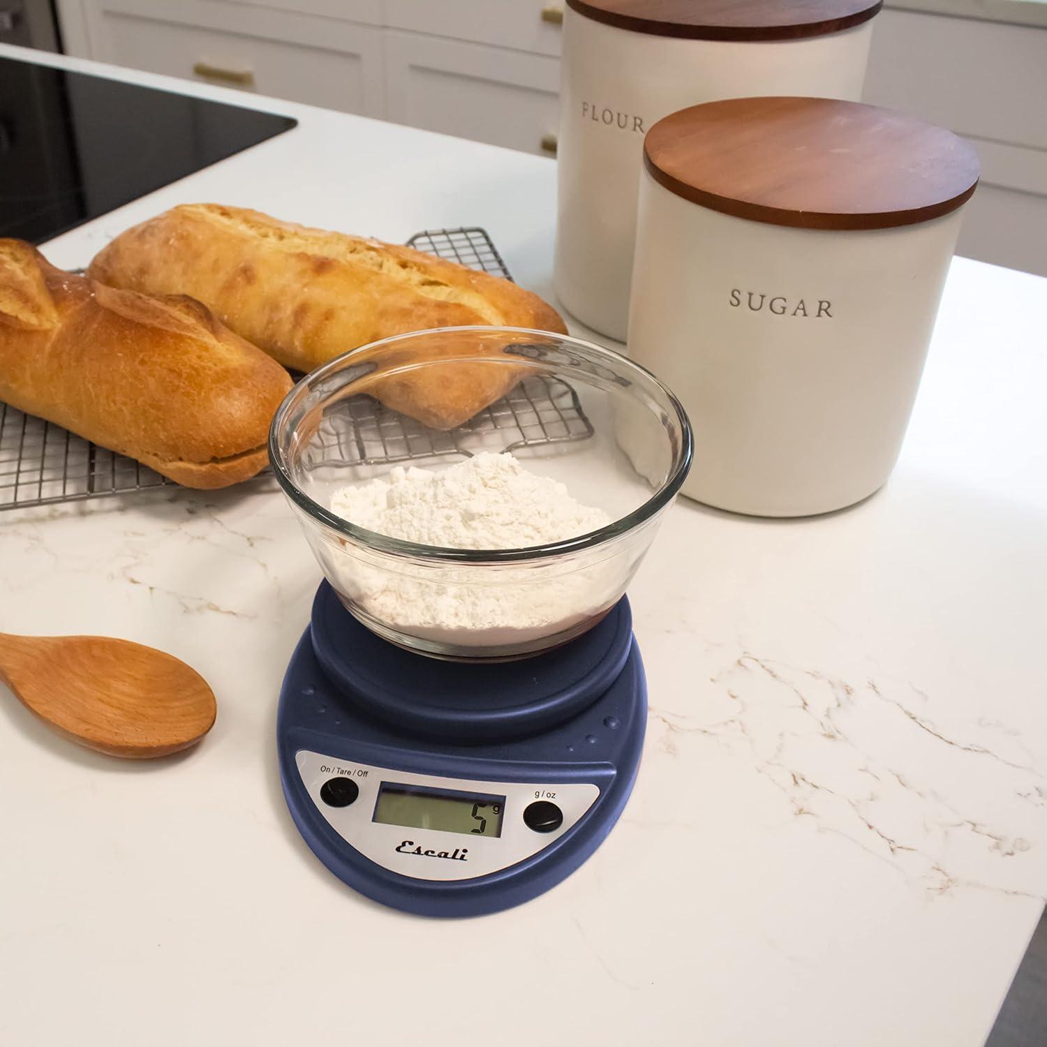 Escali Primo Digital Kitchen Scale Blue: LCD Display, 11 lb Capacity, Automatic Shut-Off, Metric Conversion