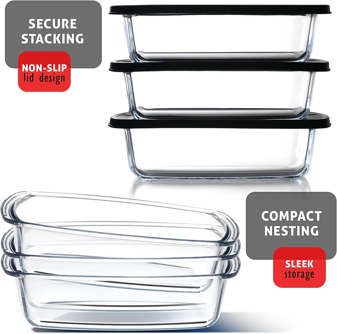 Joytable Bread Loaf Pans with Airtight Lids, 1.9 Quart Deep Rectangular Glass Food Storage Containers