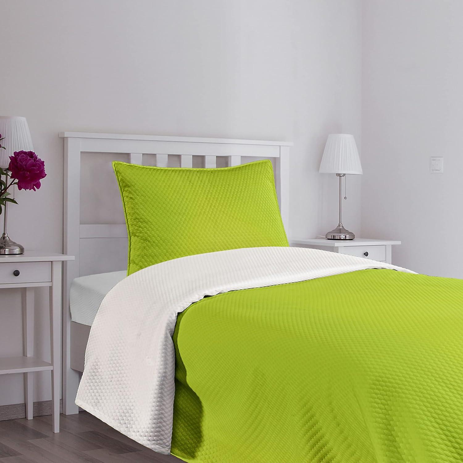 Ambesonne Lime Green Bedspread Set Blurry Pastel Colors Apple Green