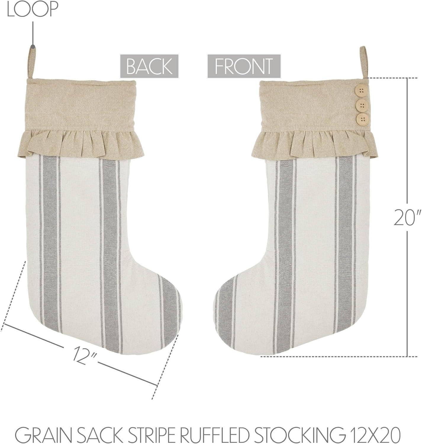 VHC Brands Grace Grain Sack Stripe Ruffled Stocking 12x20