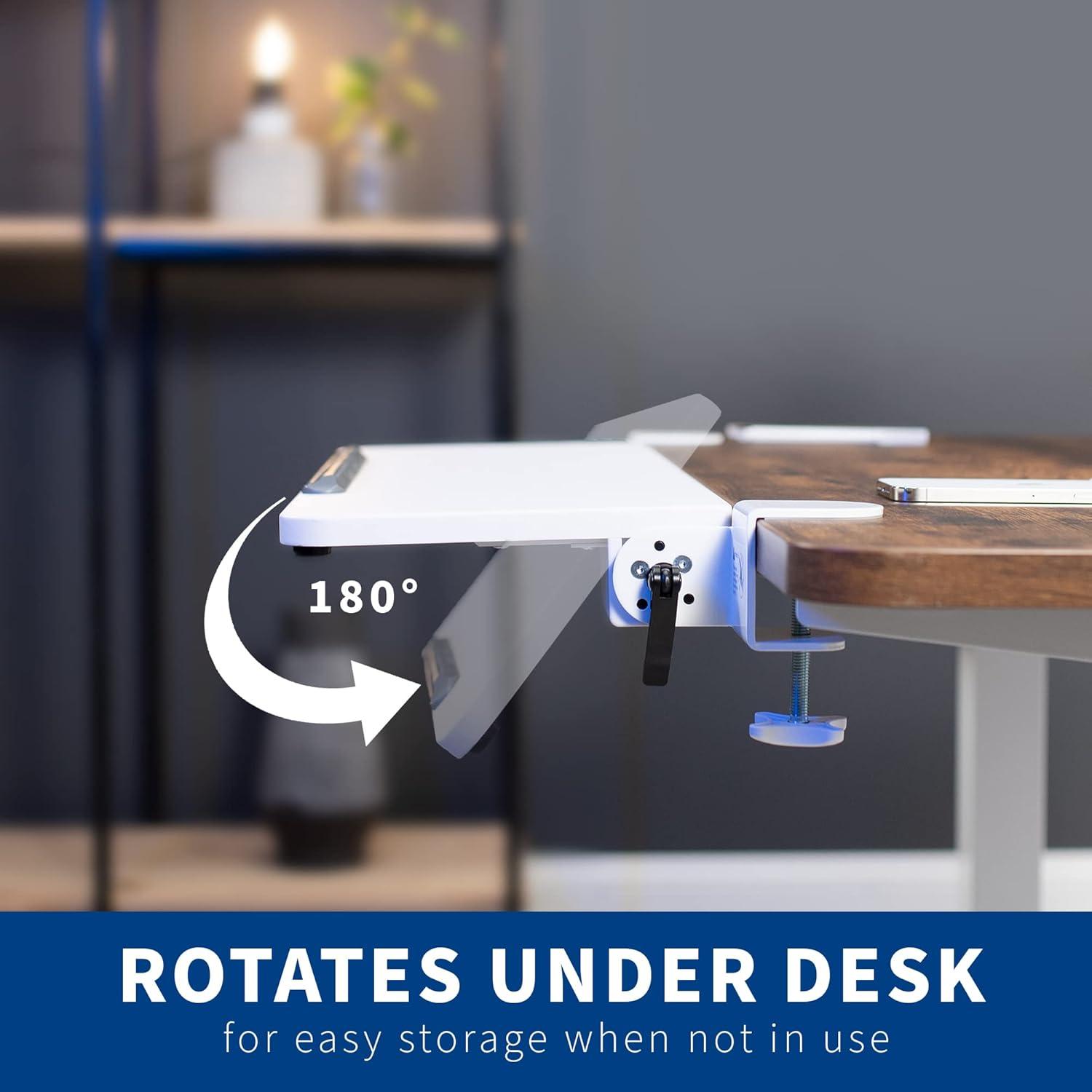 VIVO Clamp On Tilting Keyboard Tray, 26 (31 Including Clamps) x 9 inch Extension Platform for Typing and Mouse Work, Elbow and Arm Support Rest, White, MOUNT-KB06HW