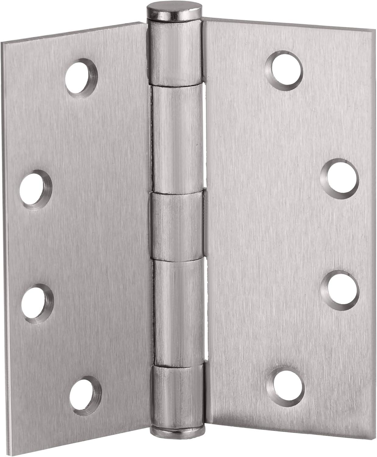 Satin Nickel 4.5-inch x 4.5-inch Square Steel Door Hinges 12-Pack