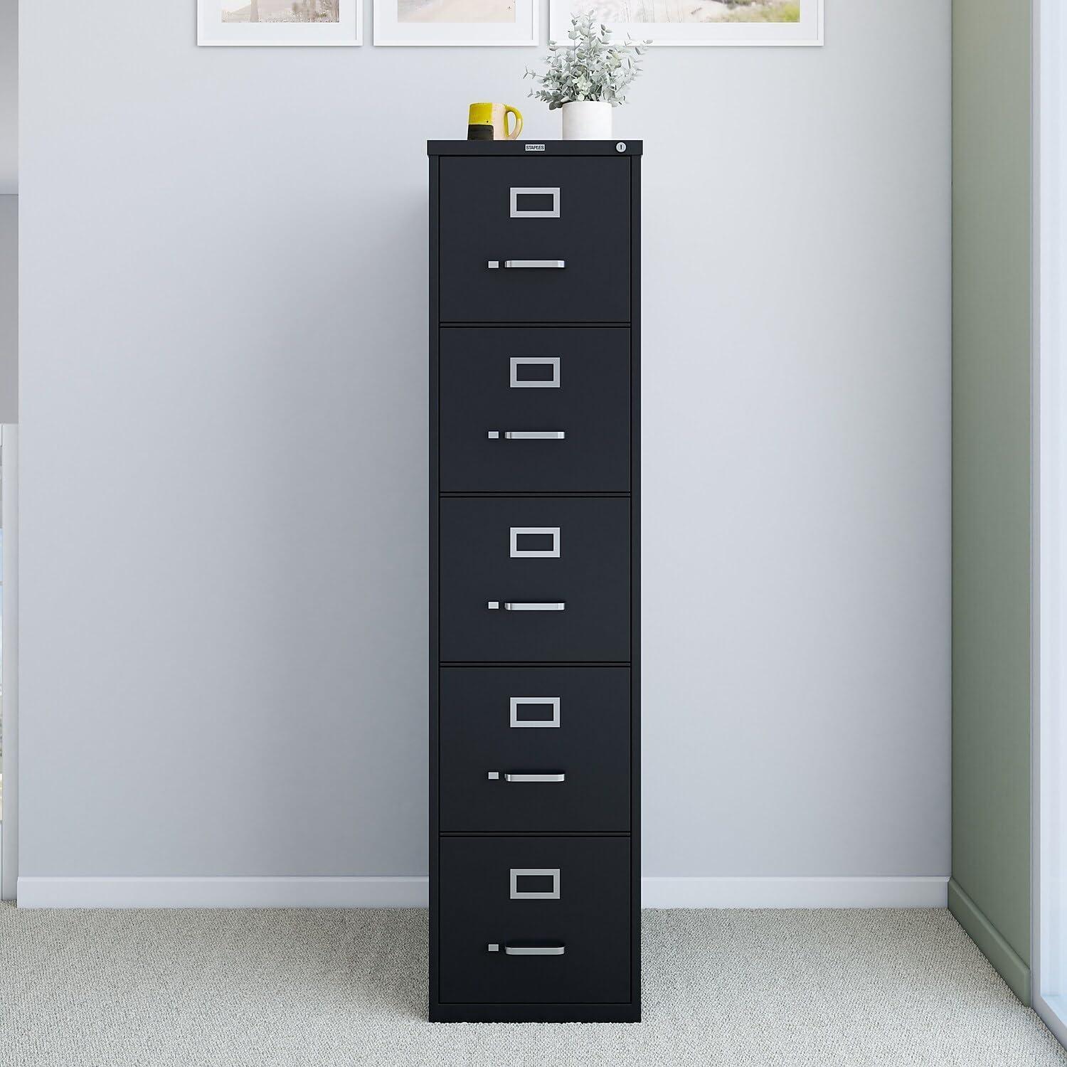 Black Steel 5-Drawer Lockable Vertical Filing Cabinet