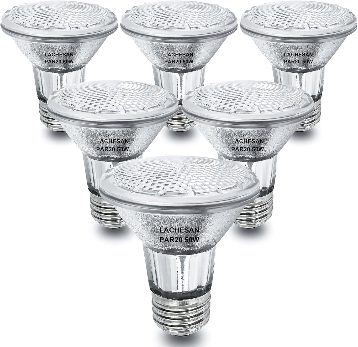 6PCS Par20 Halogen 50W 120V Dimmable, Long Lifespan E26 Par20 Light Bulb with 3000K Warm White for Indoor/Outdoor