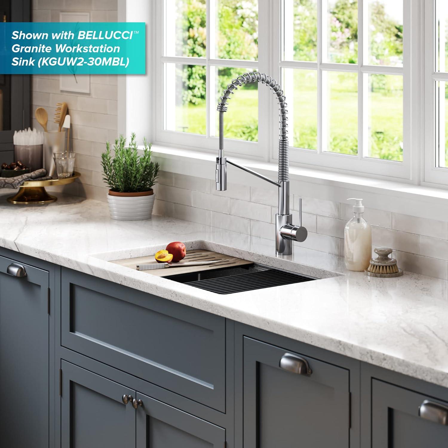 KRAUS Oletto Commercial Style Single Handle Pull Down Kitchen Faucet with QuickDock Top Mount Installation Assembly