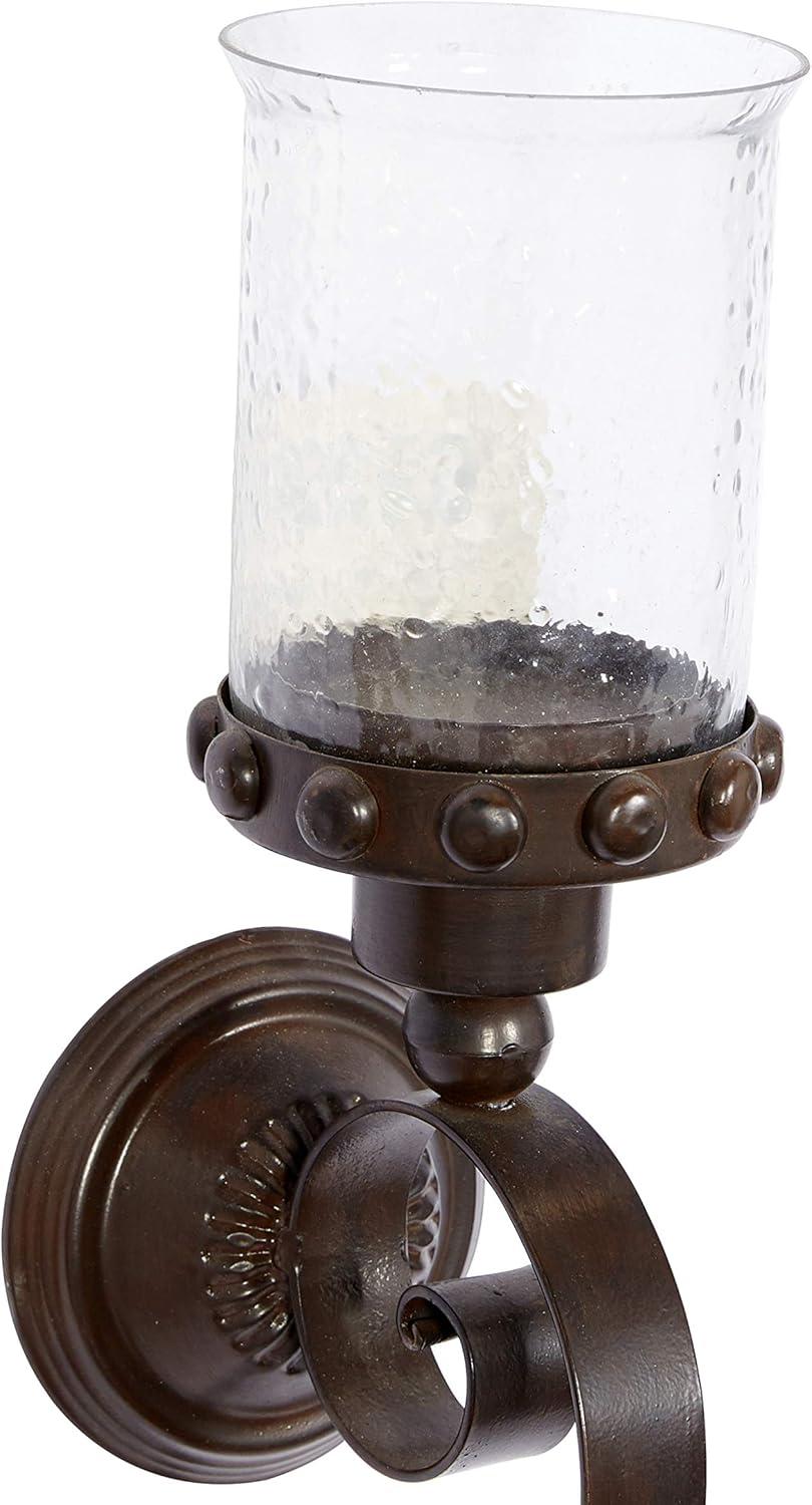 DecMode Brown Metal Scroll Pillar Wall Sconce