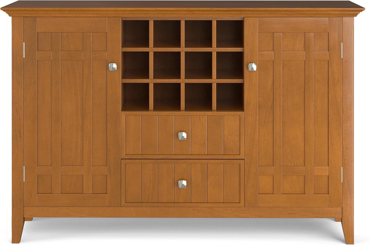 Simpli Home Bedford 54" Wide SOLID WOOD Sideboard Buffet and Wine Rack