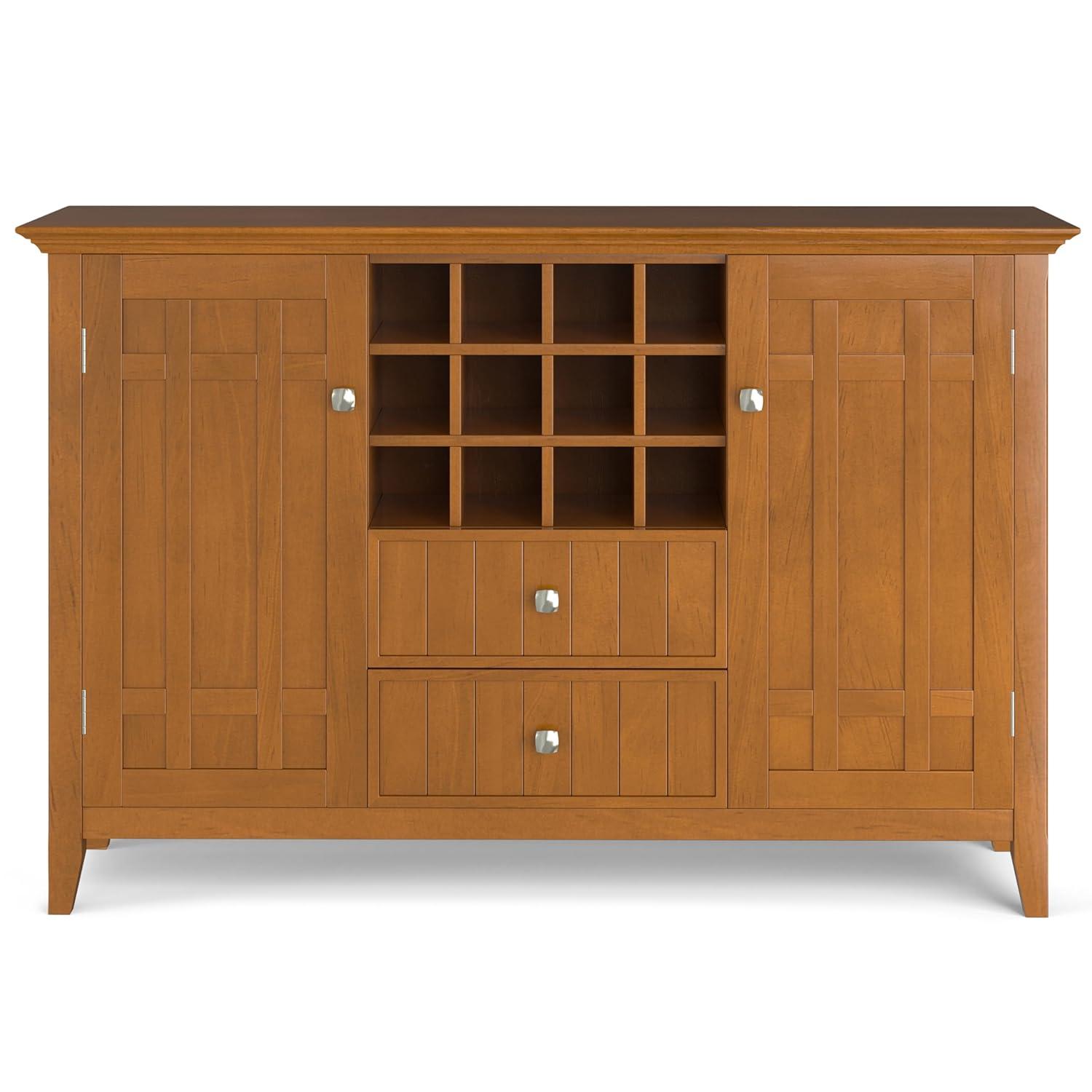 Simpli Home Bedford 54" Wide SOLID WOOD Sideboard Buffet and Wine Rack
