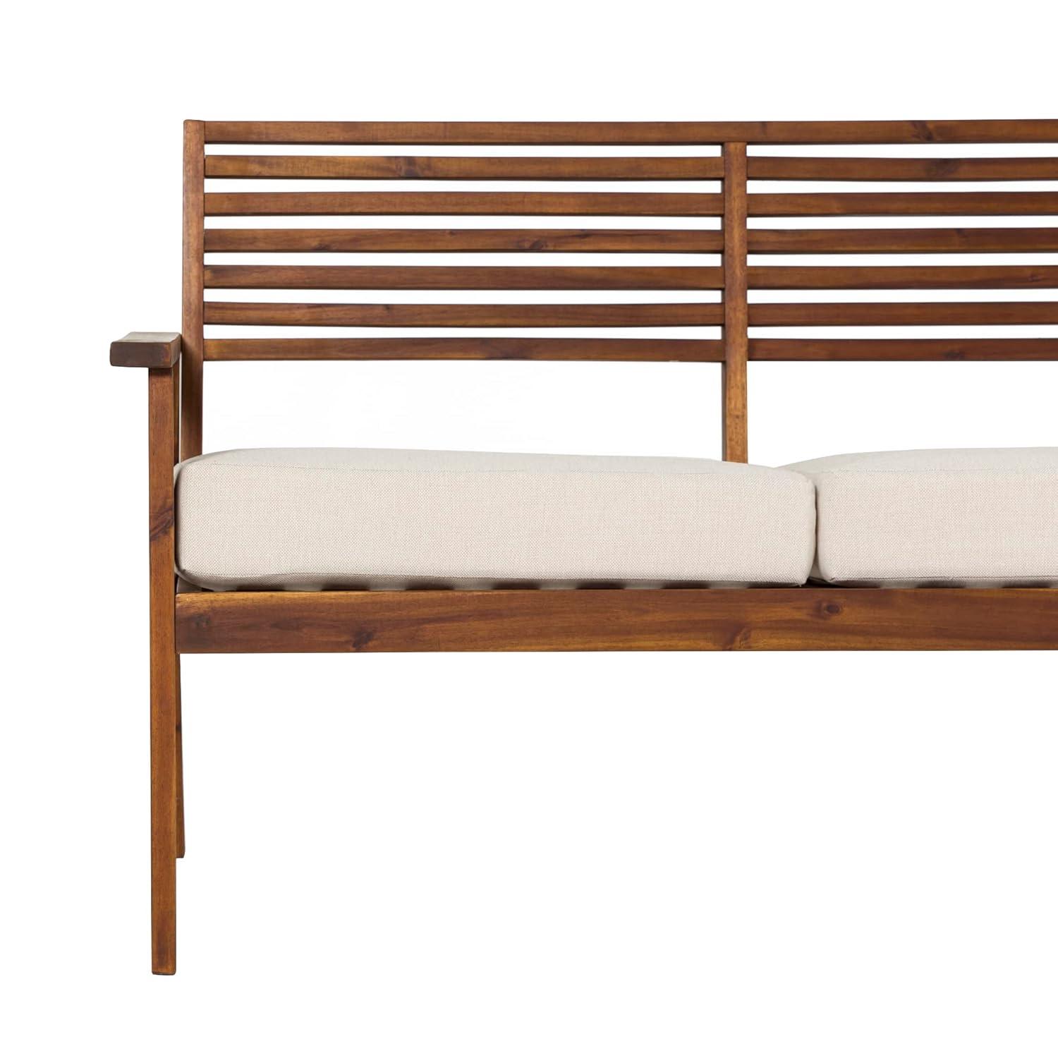 Walker Edison Modern Cushioned Solid Acacia Wood Loveseat