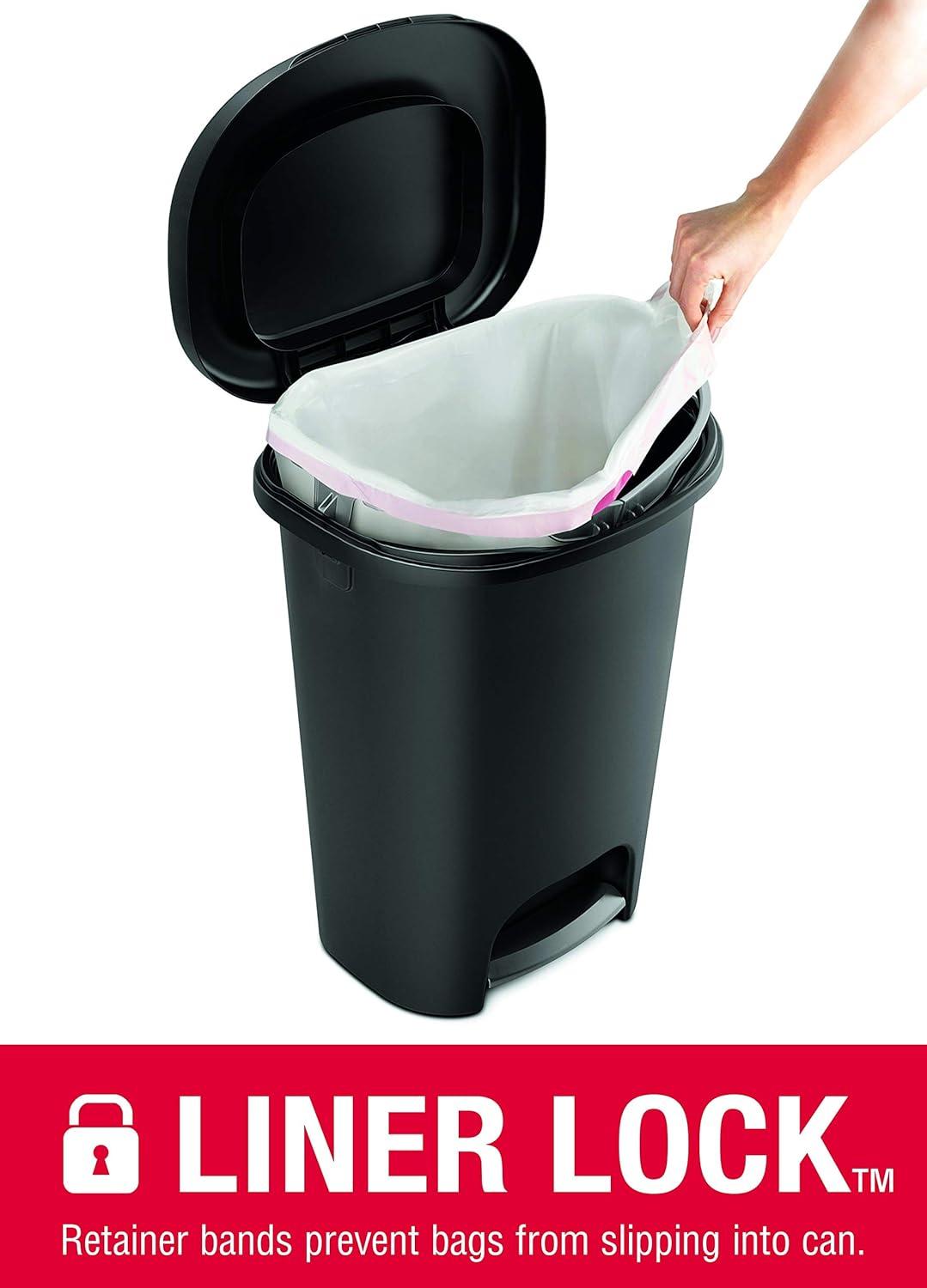 Black 13 Gallon Step-On Trash Can with Stainless Steel Pedal