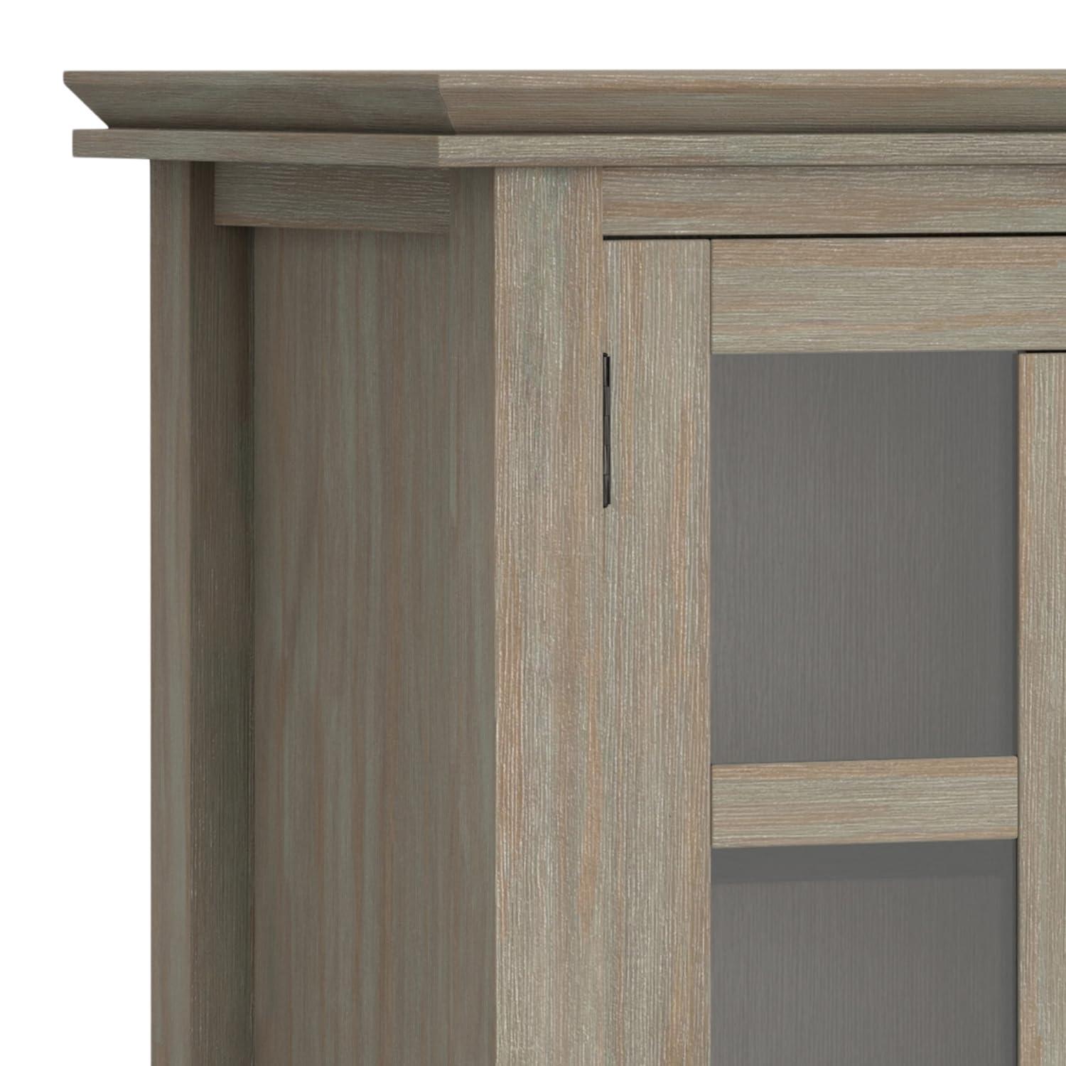 Simpli Home Artisan 38"W Solid Wood 4-Shelf Medium Storage Cabinet with Glass Doors and Adjustable Shelves