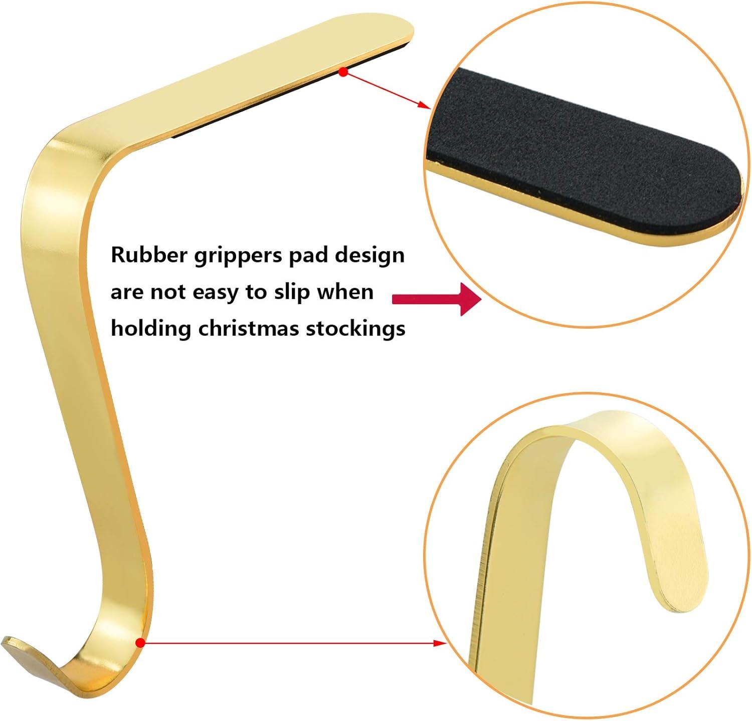 GUOOL 4 Pieces Stocking Holders Christmas Ornament Hooks Desktop Decor Xmas Hooks Metal Hanging Hooks for Christmas Tree Decoration Gold