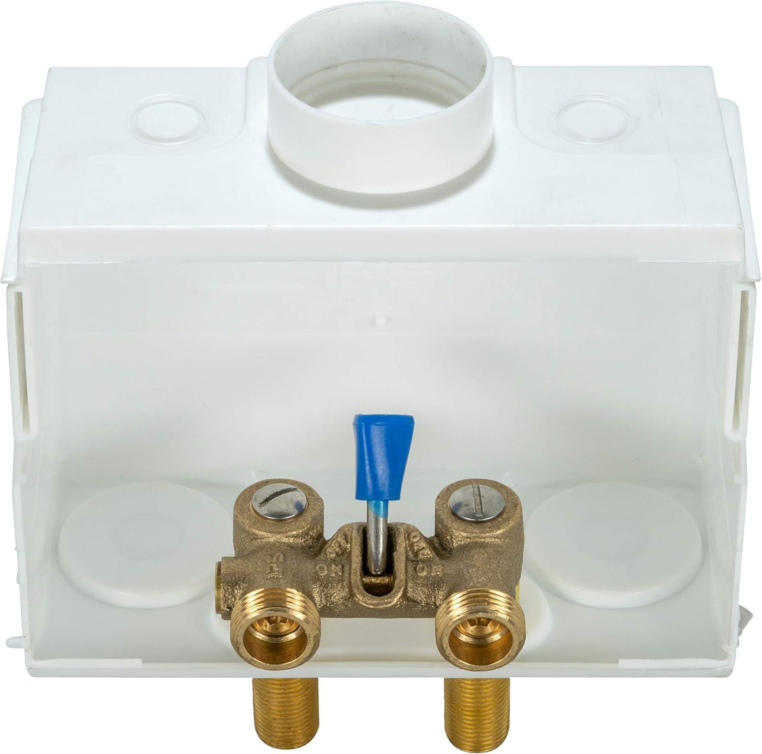 85630 DU-ALL Dual-Drain Washing Machine Outlet Box - Single-Lever Valve Installed, 1/2" Sweat Connection, White Plastic