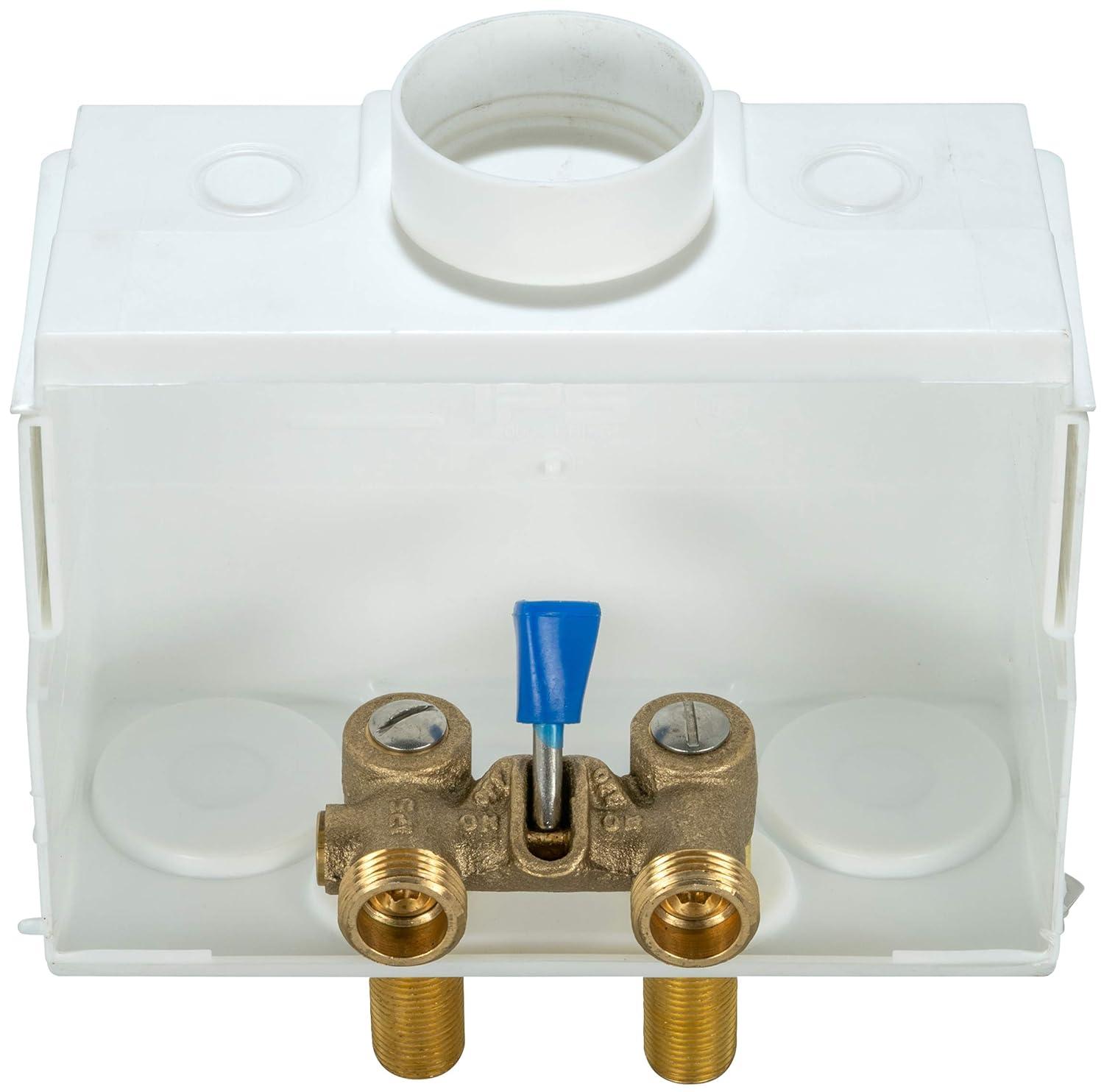 85630 DU-ALL Dual-Drain Washing Machine Outlet Box - Single-Lever Valve Installed, 1/2" Sweat Connection, White Plastic