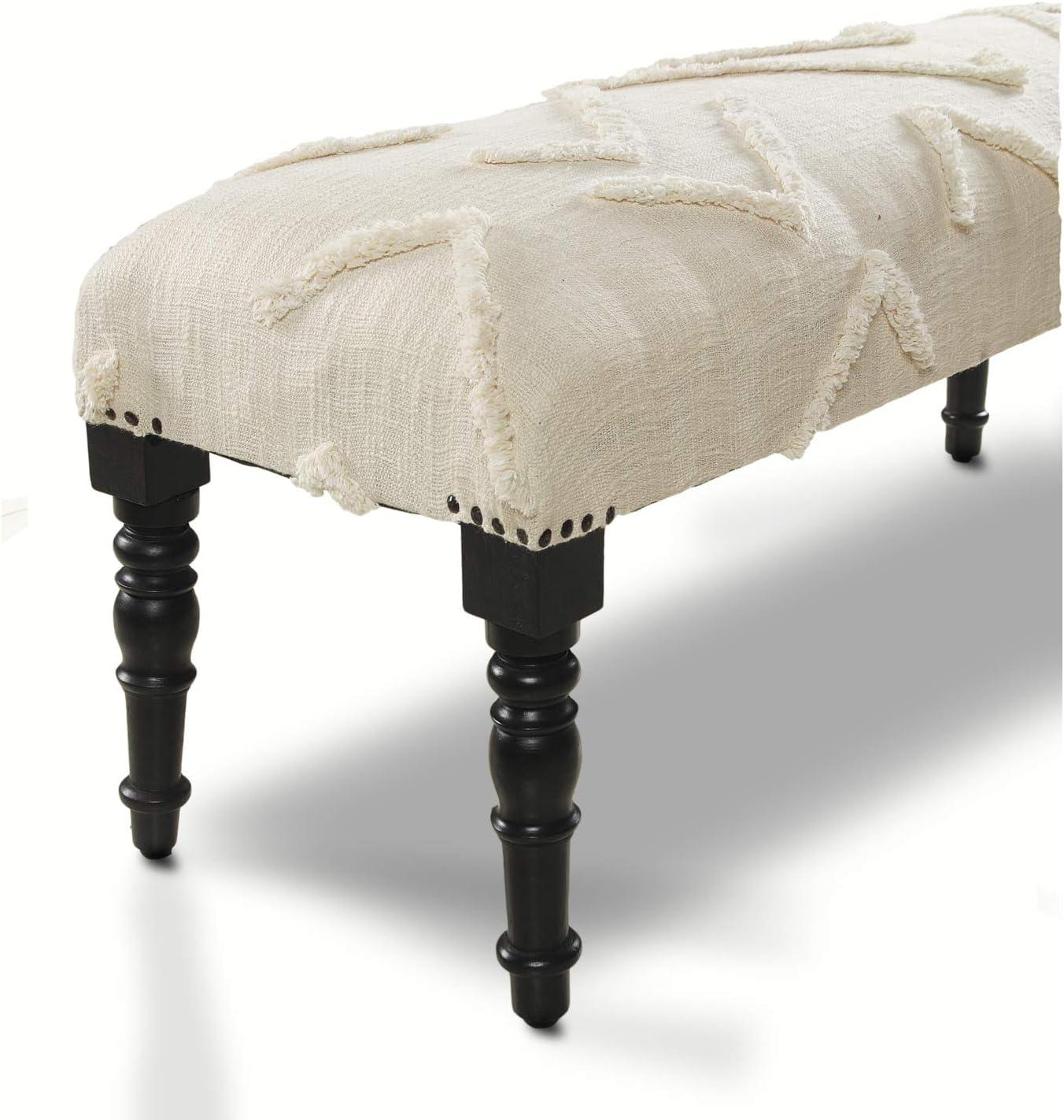 LR Home Shag Cotton Indoor Accent Bench, Cream