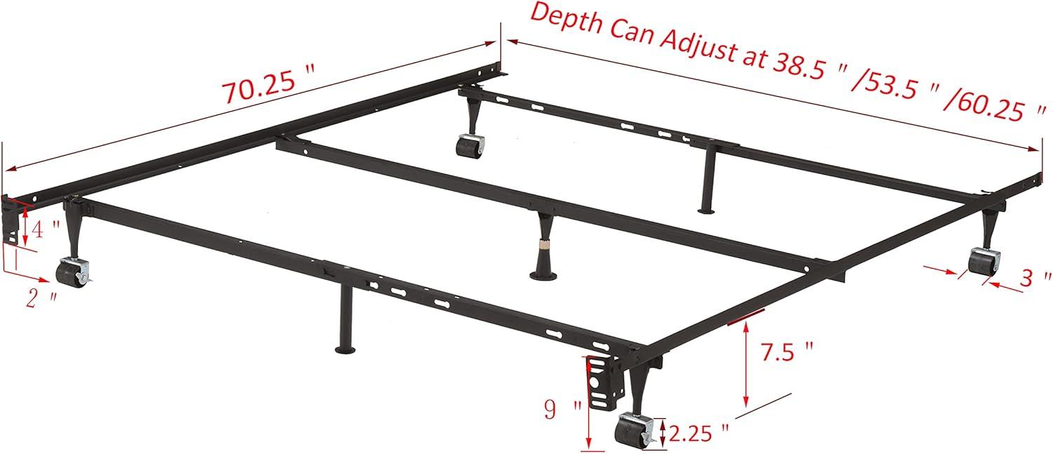 Adjustable Black Metal Bed Frame with Center Support Legs