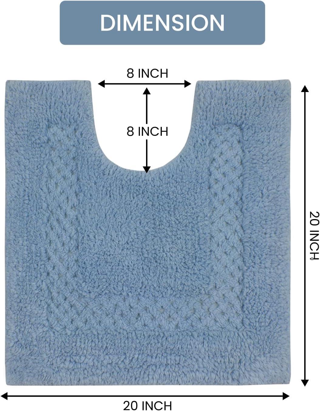 Blue Tufted Cotton Non-Slip Bath Mat Set