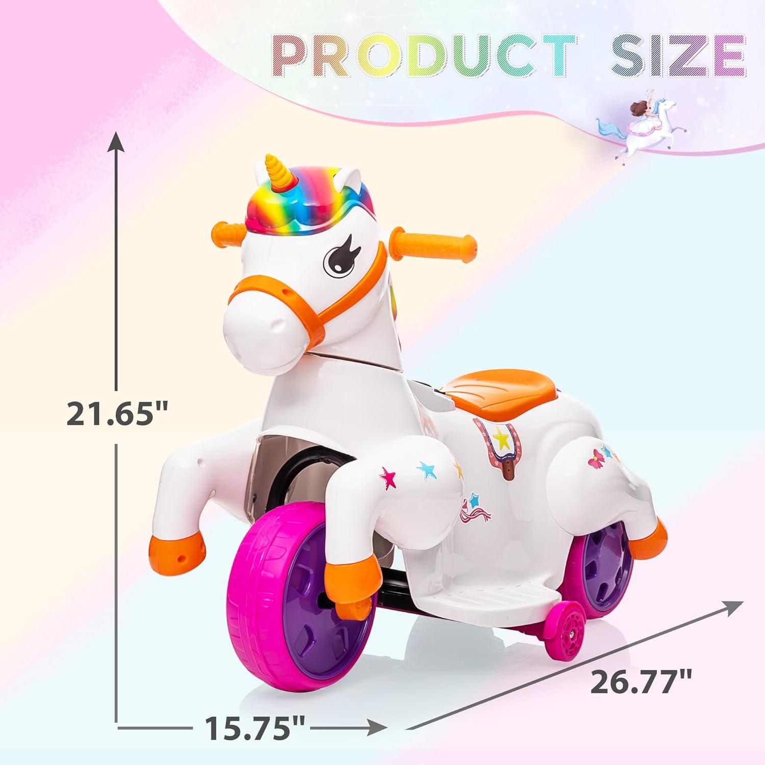 6V Multicolor Electric Unicorn Ride-On Toy with Music