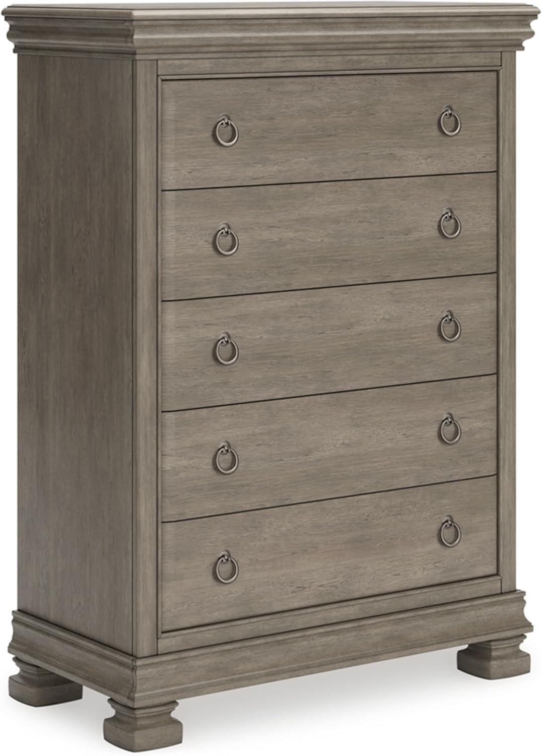 Gray Traditional 5-Drawer Chest with Dovetail Construction