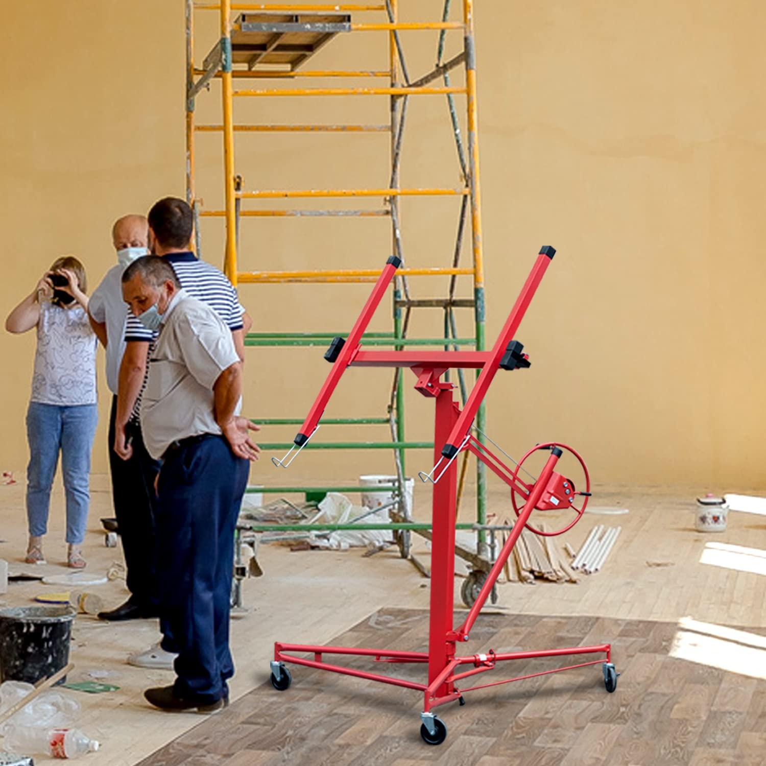 Red Heavy Duty Steel Drywall Panel Hoist with Rolling Casters