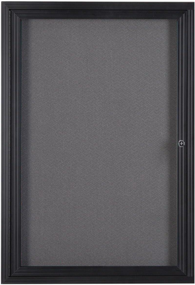 Fabric Corkboard for Wall Mounting, 24" x 36" Enclosed Message Board with Hinged, Swing-open Door, Gray Fabric and Black Aluminum Frame (LGFBBF2436)