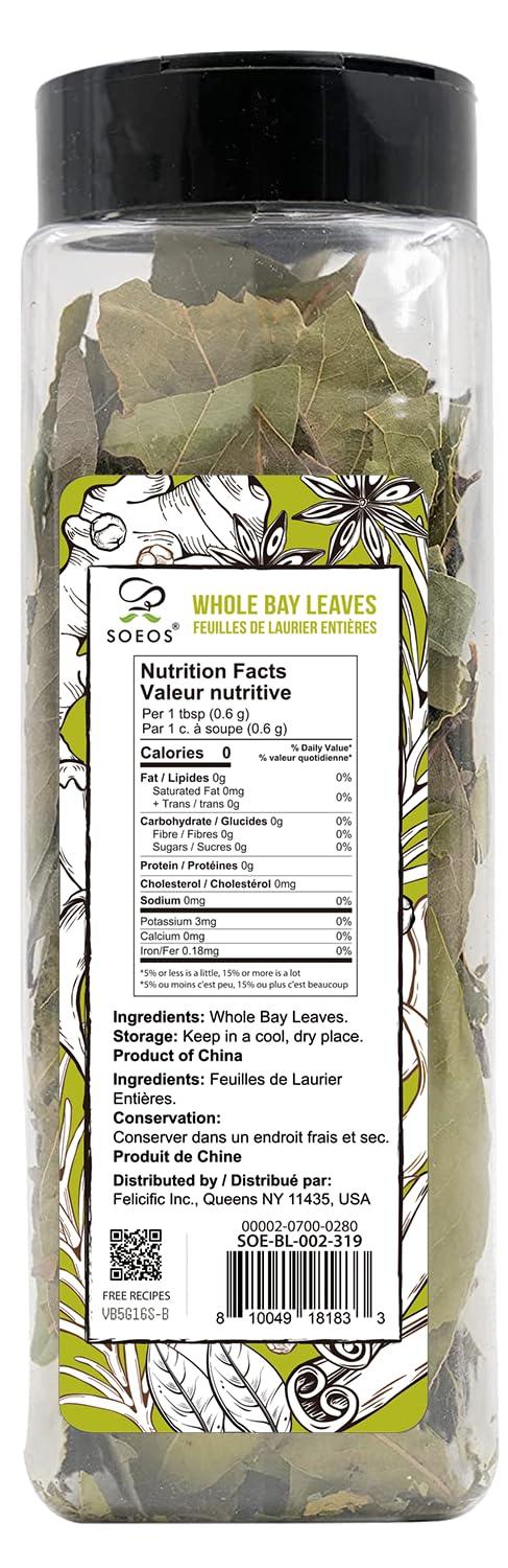 Soeos Whole Bay Leaves 2oz, Dried Laurel, Non-GMO Verified, Herb for Marinades, Stews and Soups