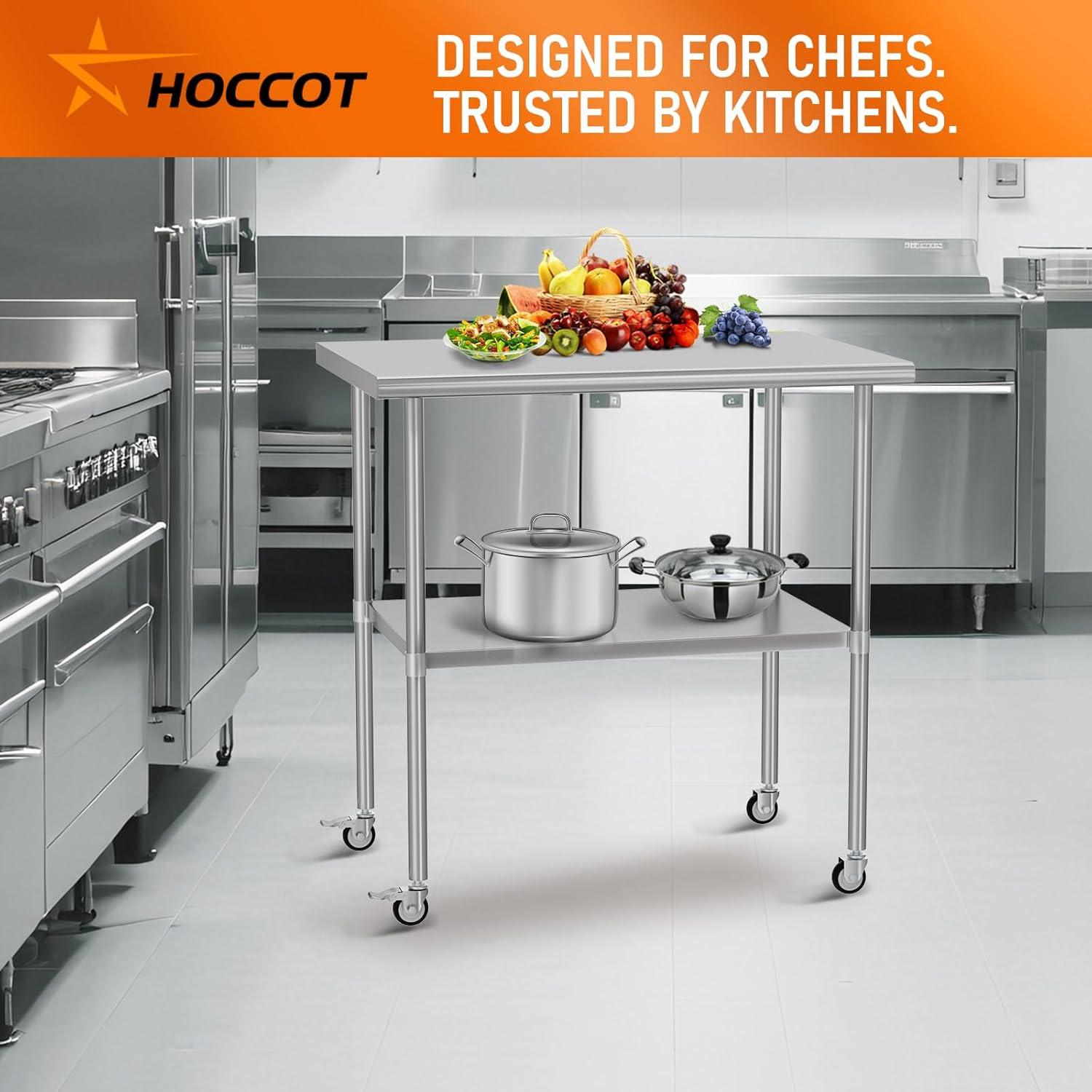 36"x24" Stainless Steel Kitchen Work Prep Table Commercial Workbench With Wheels