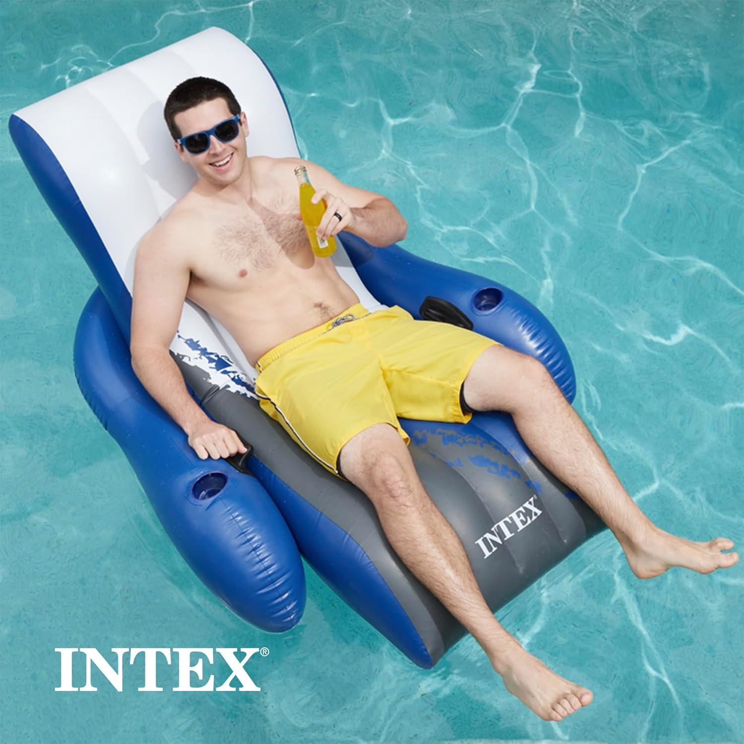 Intex Inflatable Floating Pool Recliner Chair with Cup Holders Large Outdoor