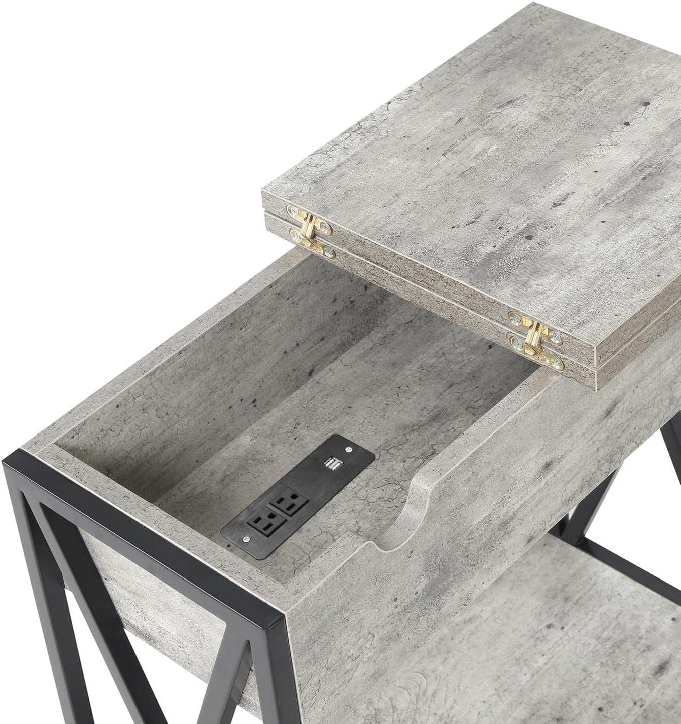 Convenience Concepts Tucson Flip Top End Table with Charging Station and Shelf, Faux Birch/Black