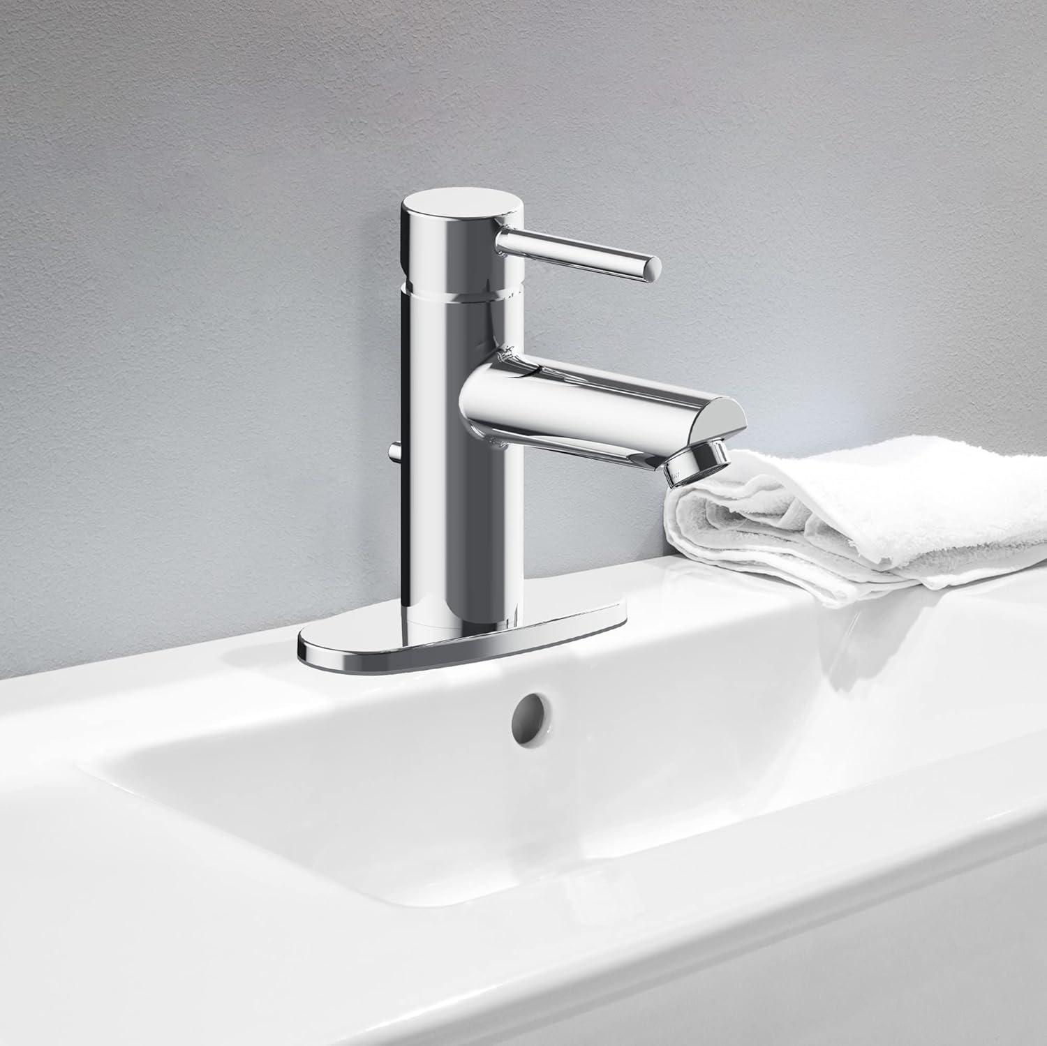 Eastport II Modern Single-Handle Bathroom Faucet with Deck Plate, Polished Chrome – Design House, 593897