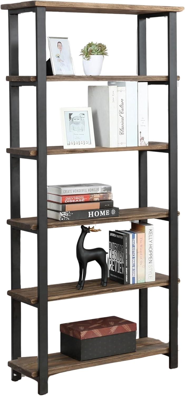 Alaterre Furniture Pomona 70 in. Tall 5-Shelf Solid Pine Wood & Metal Bookcase, Bookshelf for Home Office, Living Room or Bedroom, Natural