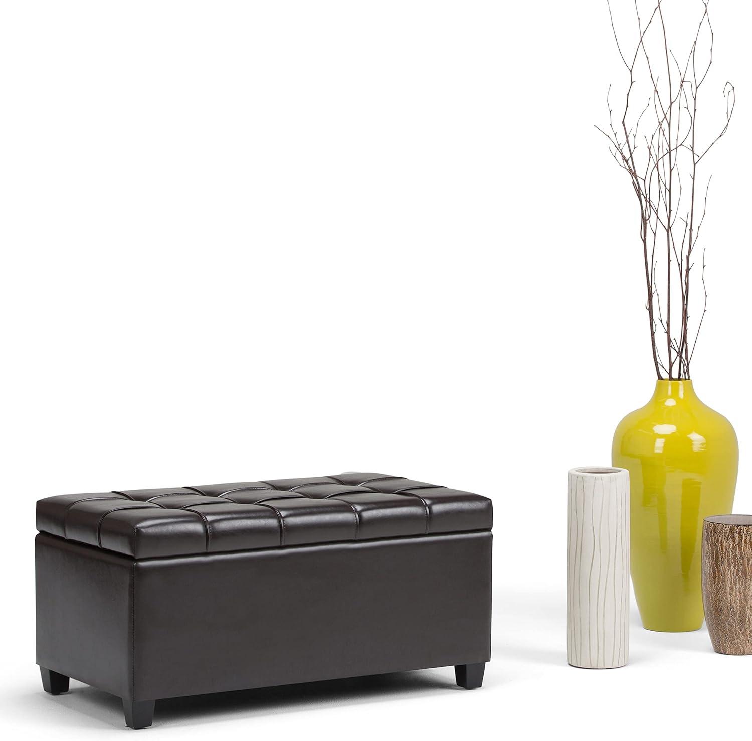 Simpli Home Sienna 33"W Upholstered Storage Ottoman Bench with Lift-Up Tufted Top