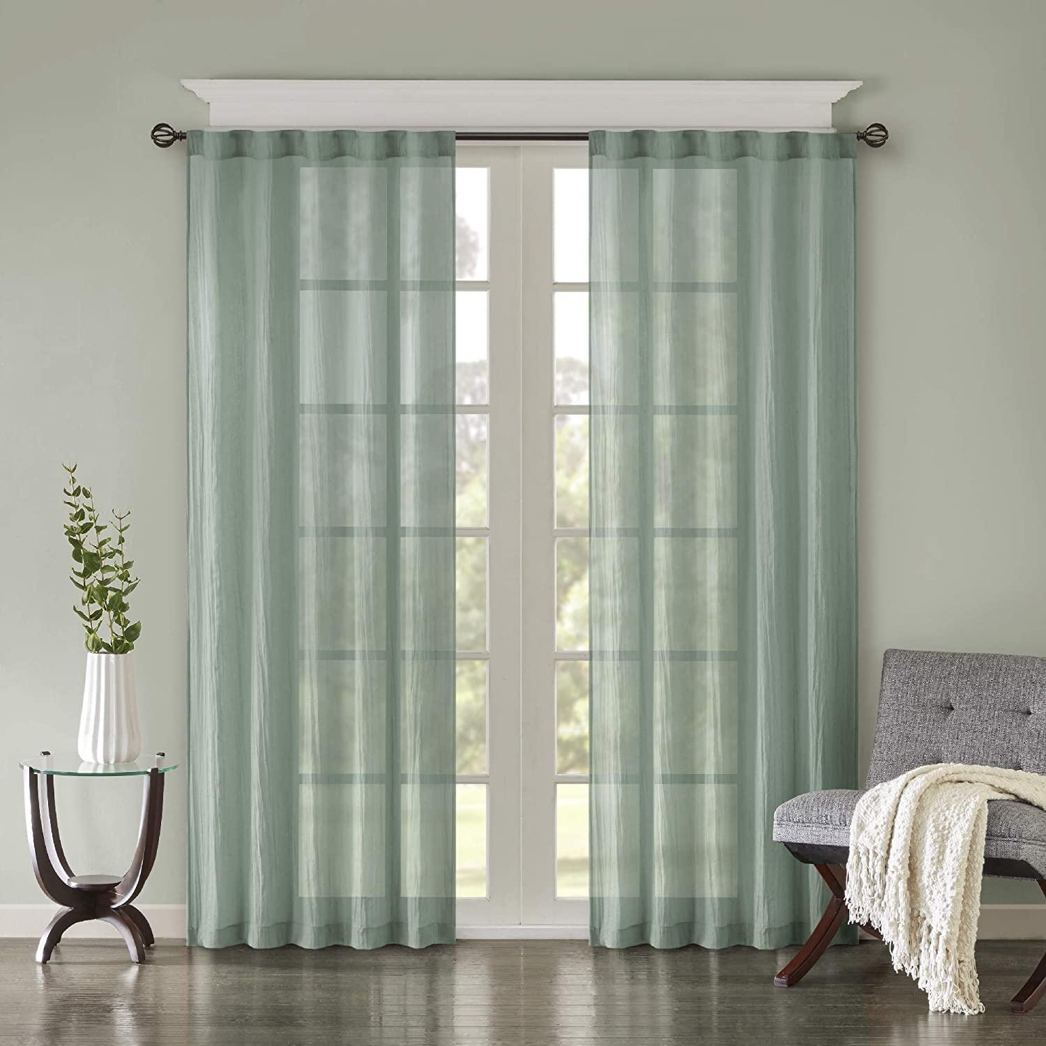 Aqua Sheer Polyester Ground Length Window Drapes, 2 Piece