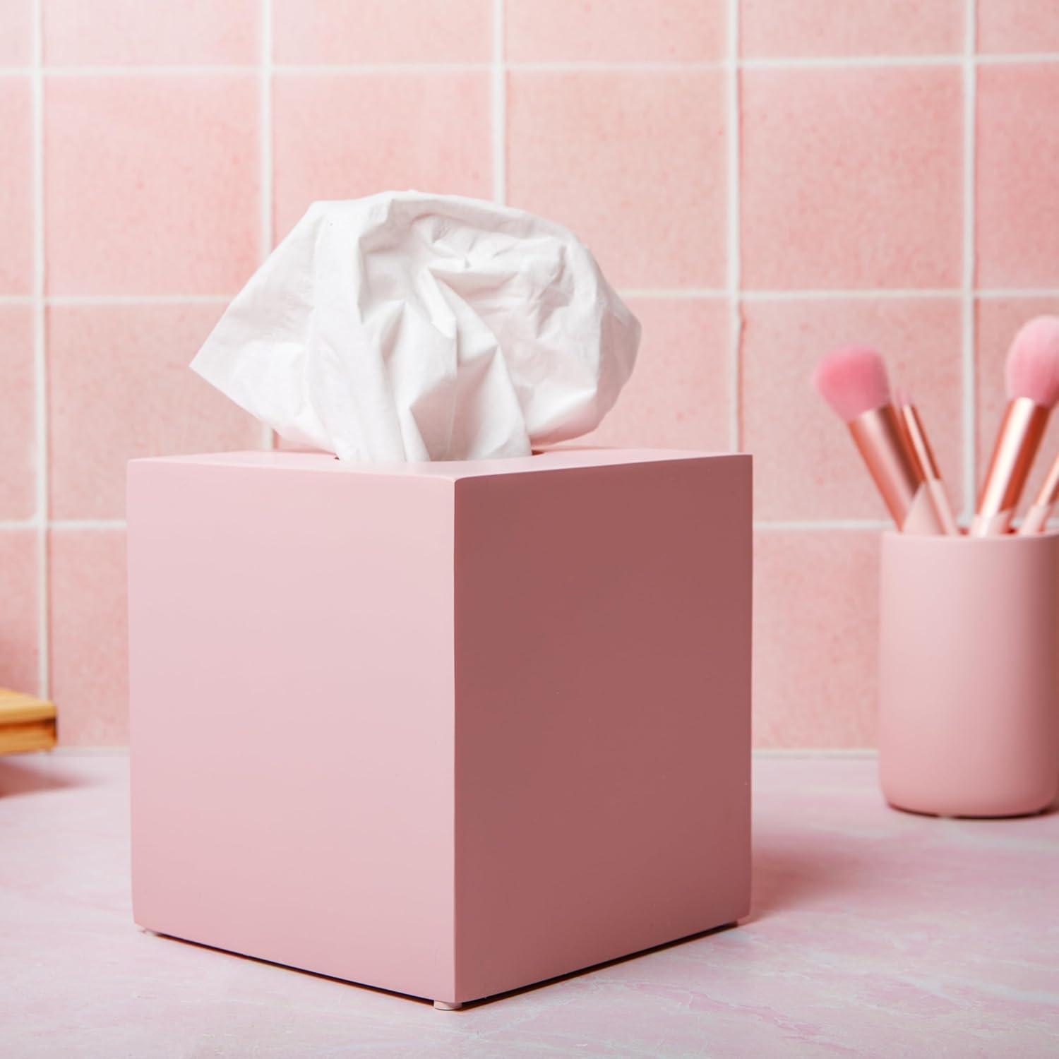 Blush Pink Resin Square Tissue Box Cover